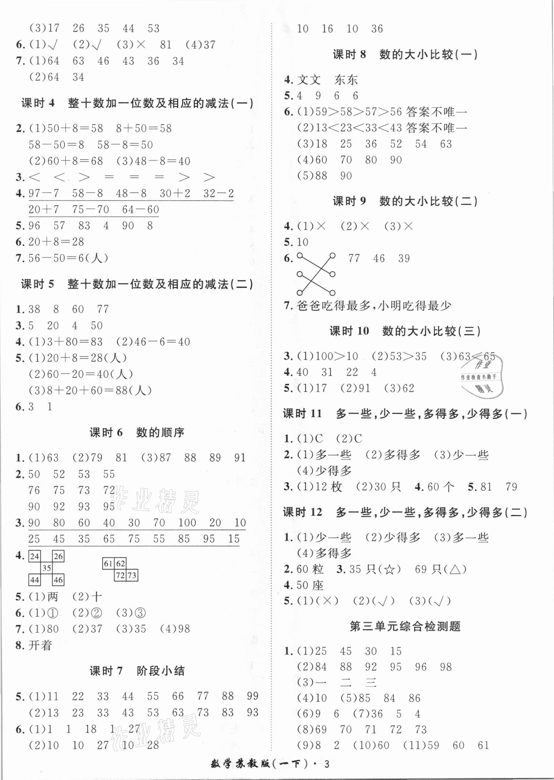 2021年黃岡360定制課時(shí)一年級數(shù)學(xué)下冊蘇教版 第3頁