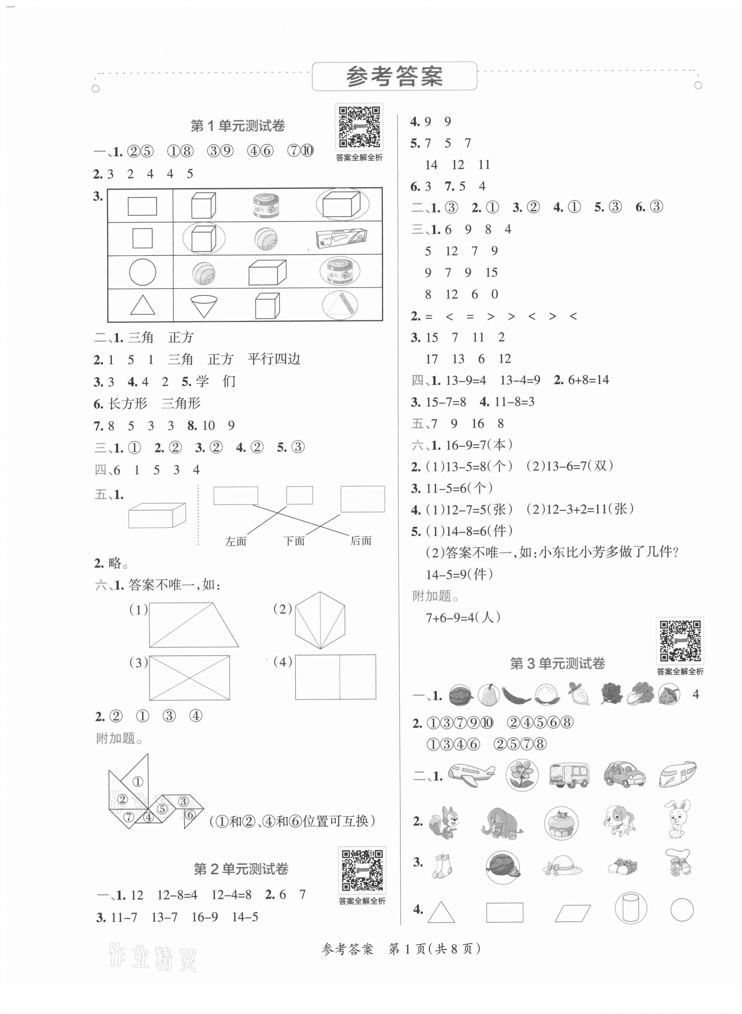 2021年小學(xué)學(xué)霸單元期末標(biāo)準(zhǔn)卷一年級數(shù)學(xué)下冊人教版 第1頁