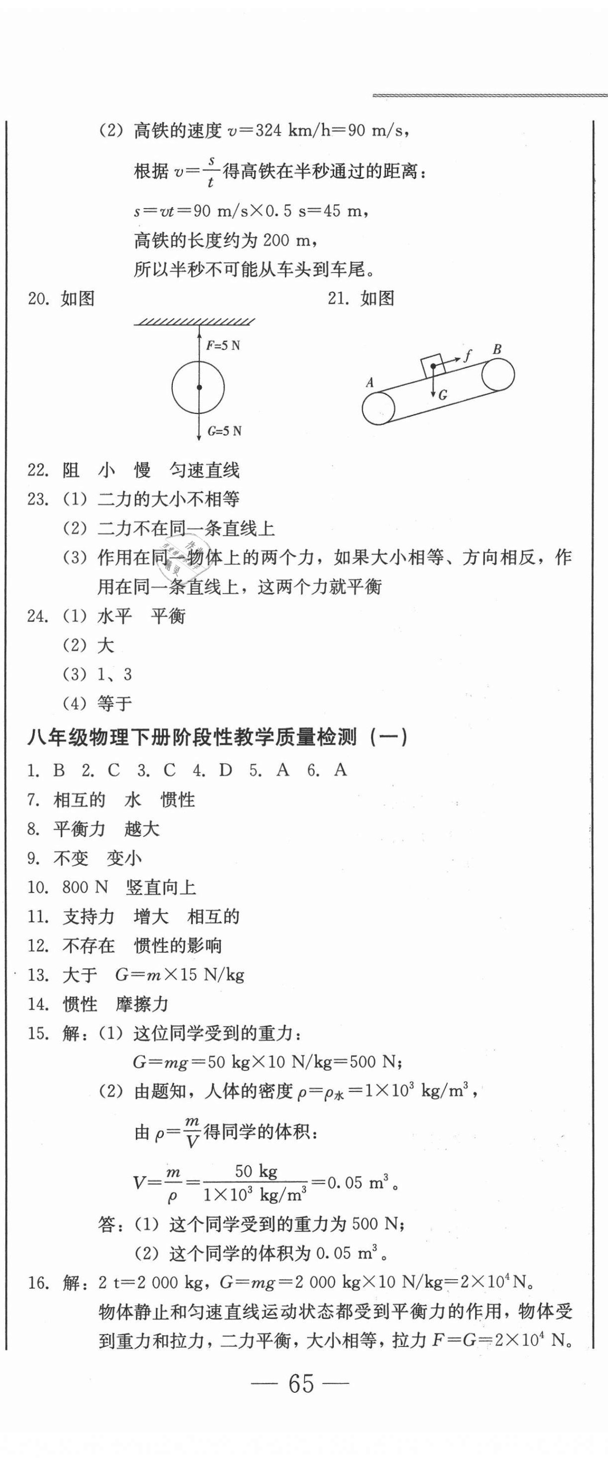 2021年同步优化测试卷一卷通八年级物理下册人教版 参考答案第8页