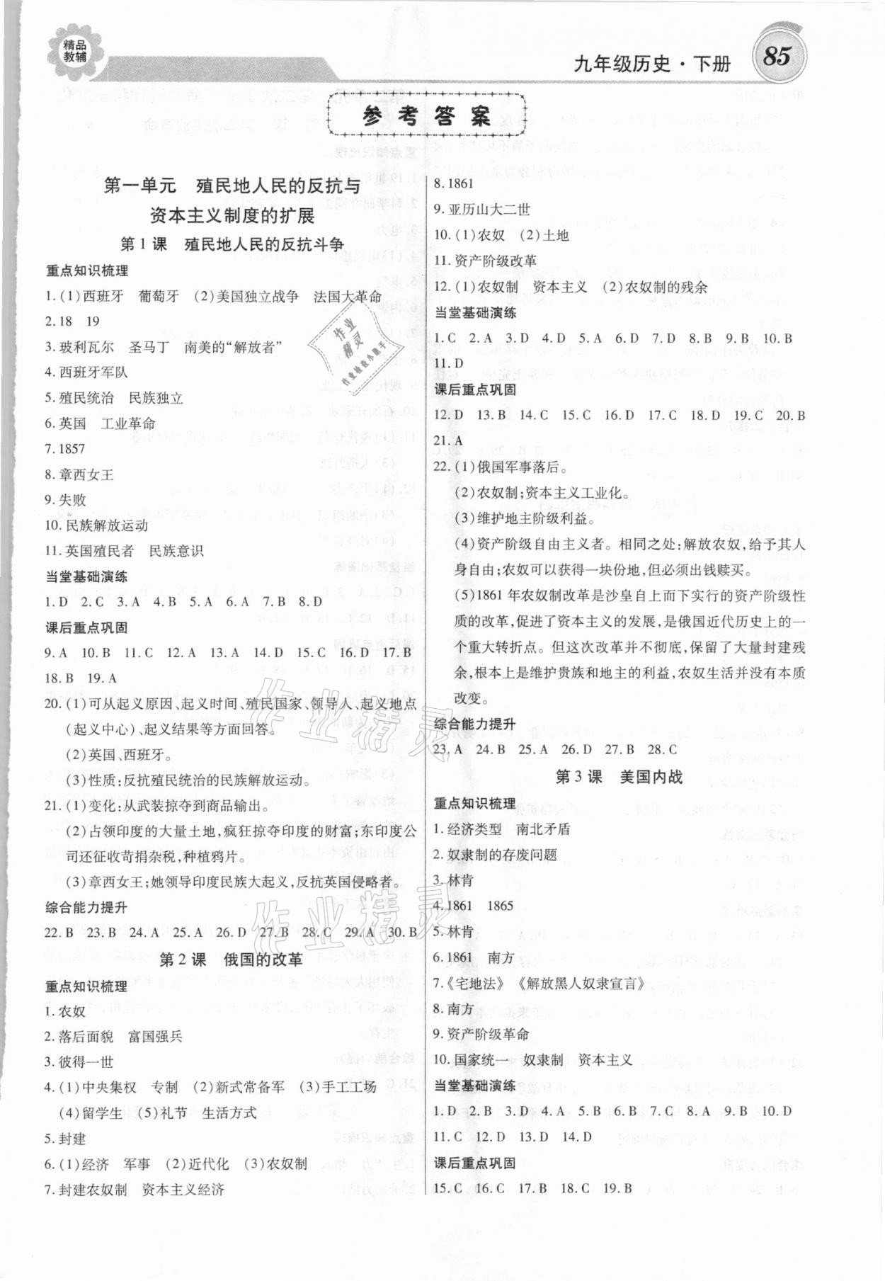 2021年練重點九年級歷史下冊人教版 第1頁