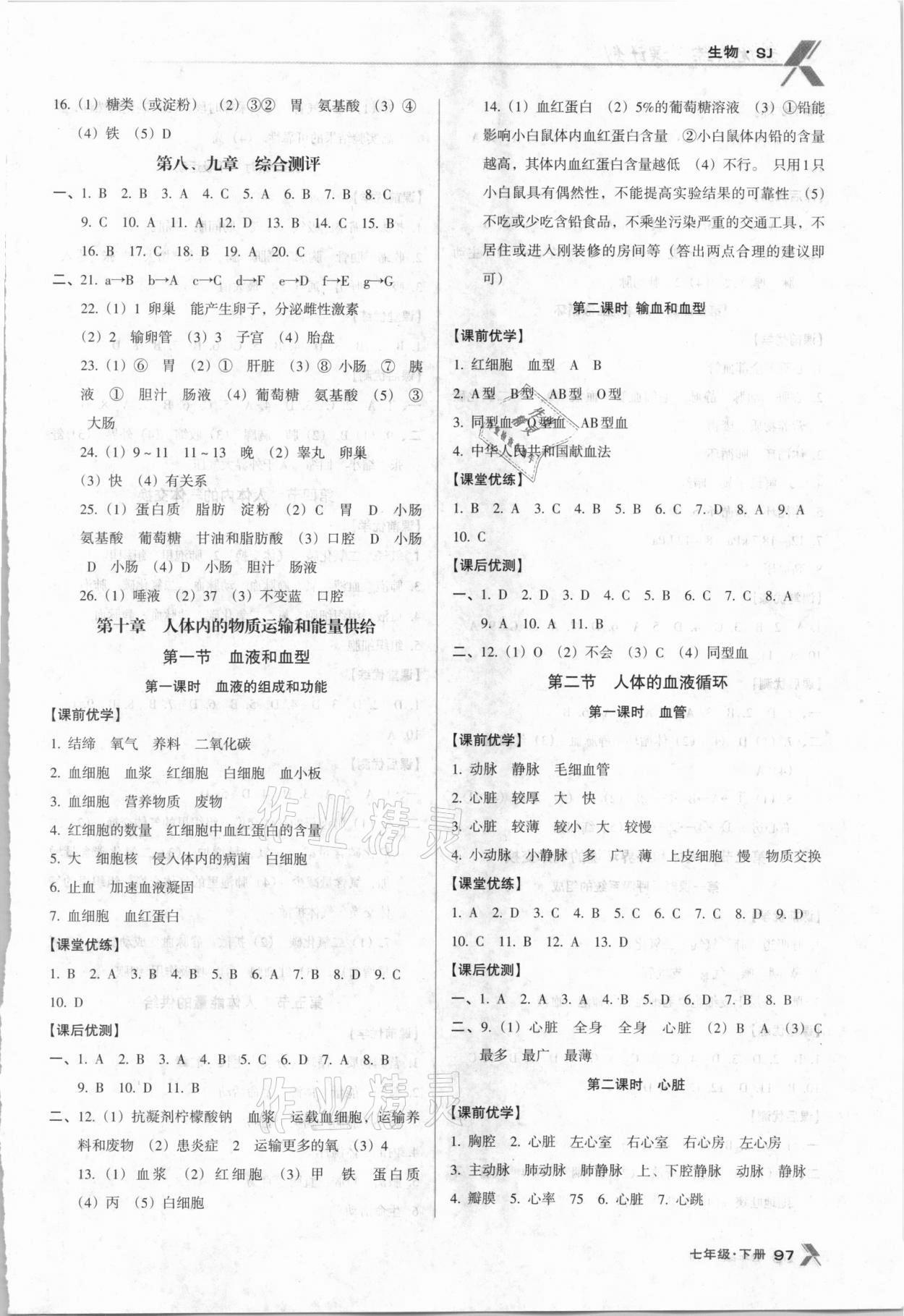 2021年全優(yōu)點(diǎn)練課計(jì)劃七年級生物下冊蘇教版 參考答案第3頁