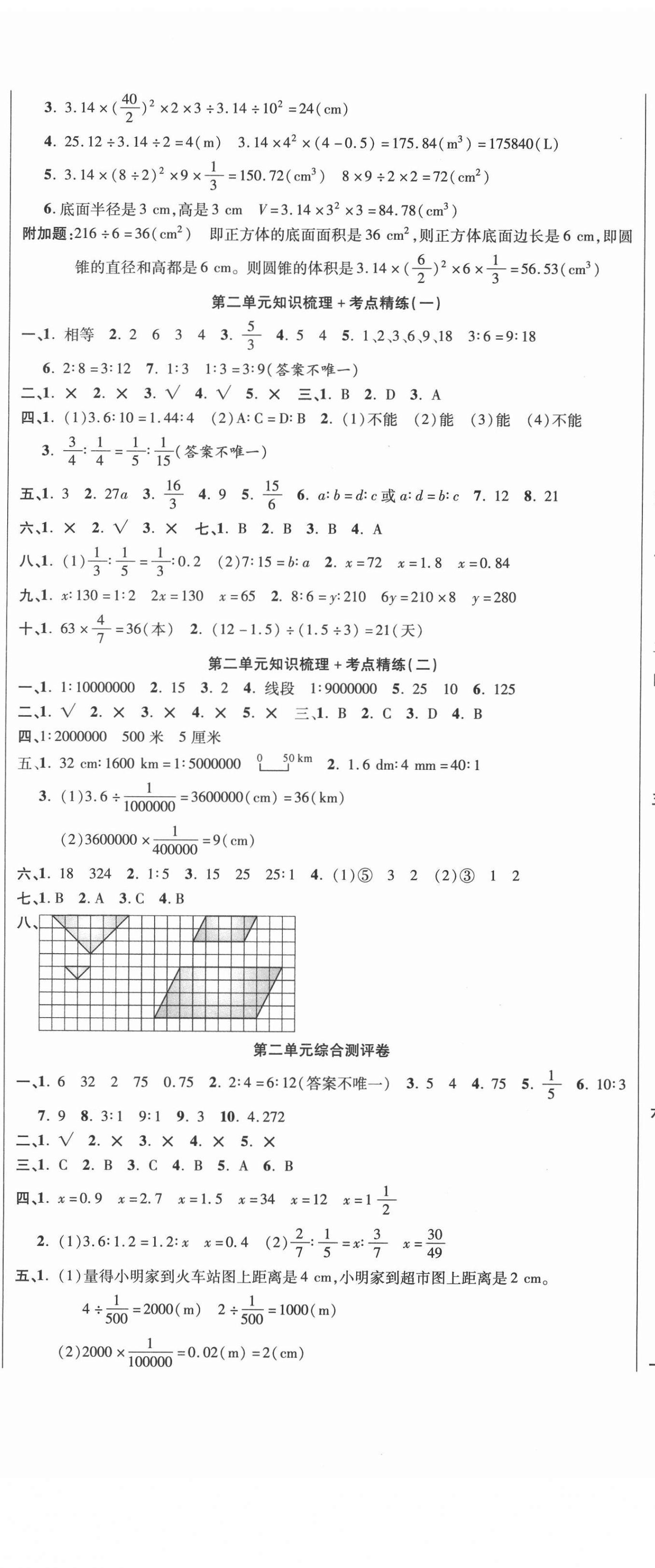 2021年名師考點梳理卷六年級數(shù)學(xué)下冊北師大版 參考答案第2頁