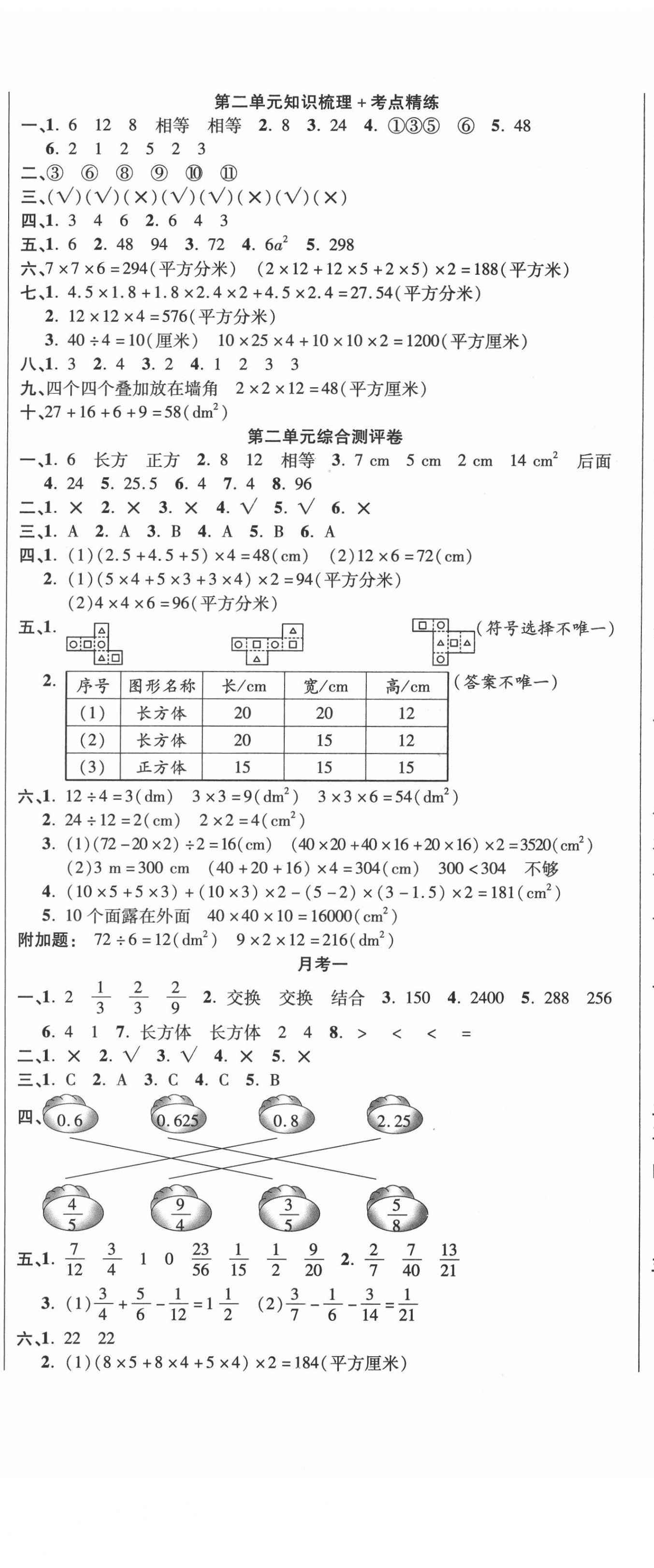 2021年名師考點梳理卷五年級數學下冊北師大版 參考答案第2頁