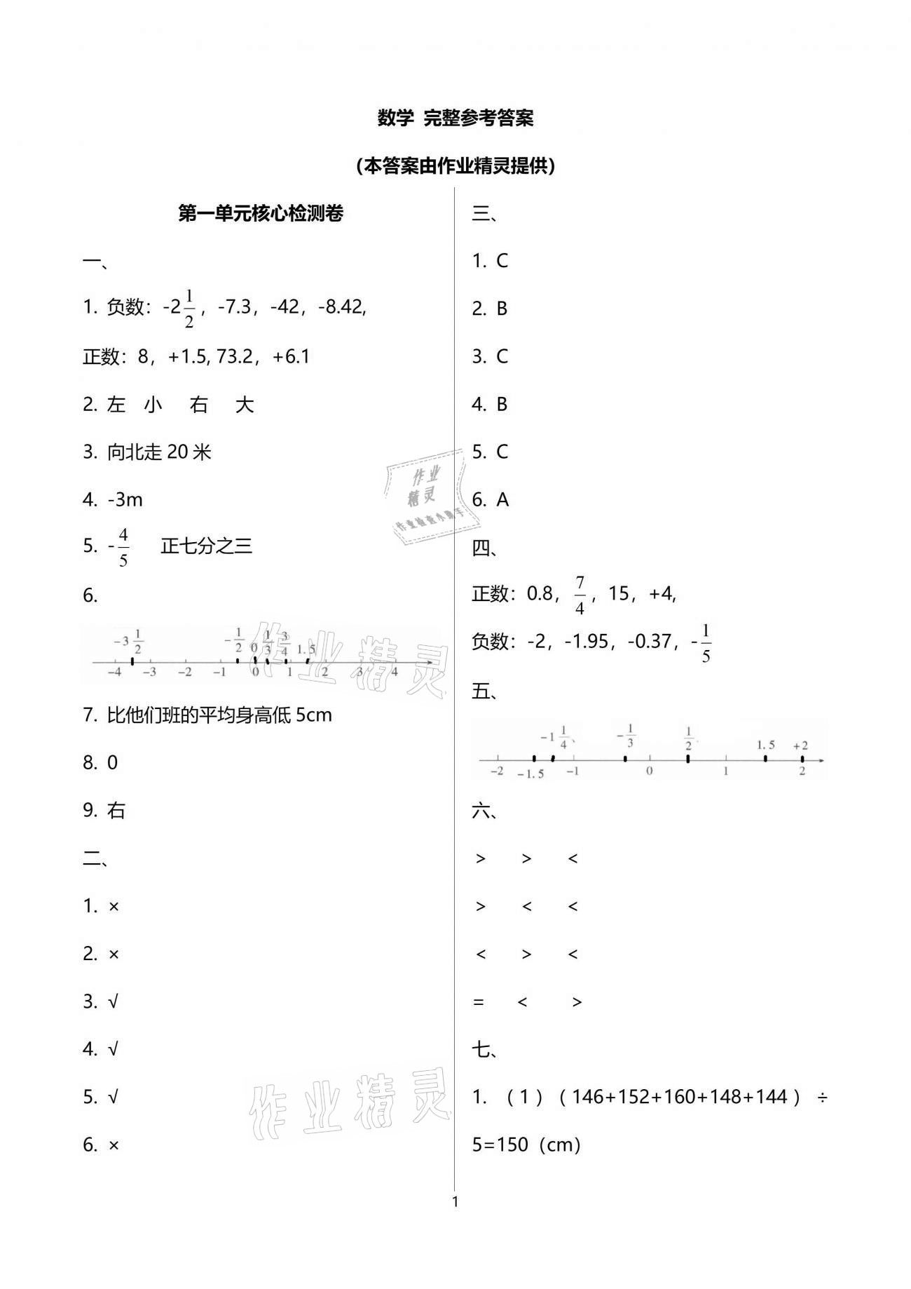 2021年云南重點(diǎn)小學(xué)核心試卷六年級(jí)數(shù)學(xué)下冊(cè)人教版 參考答案第1頁