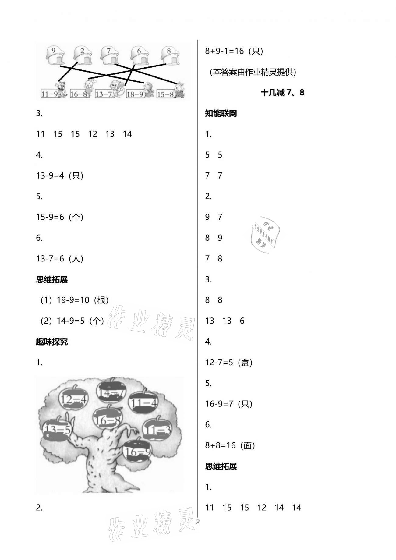 2021年小學數學兒童樂學園一年級下冊蘇教版 參考答案第2頁