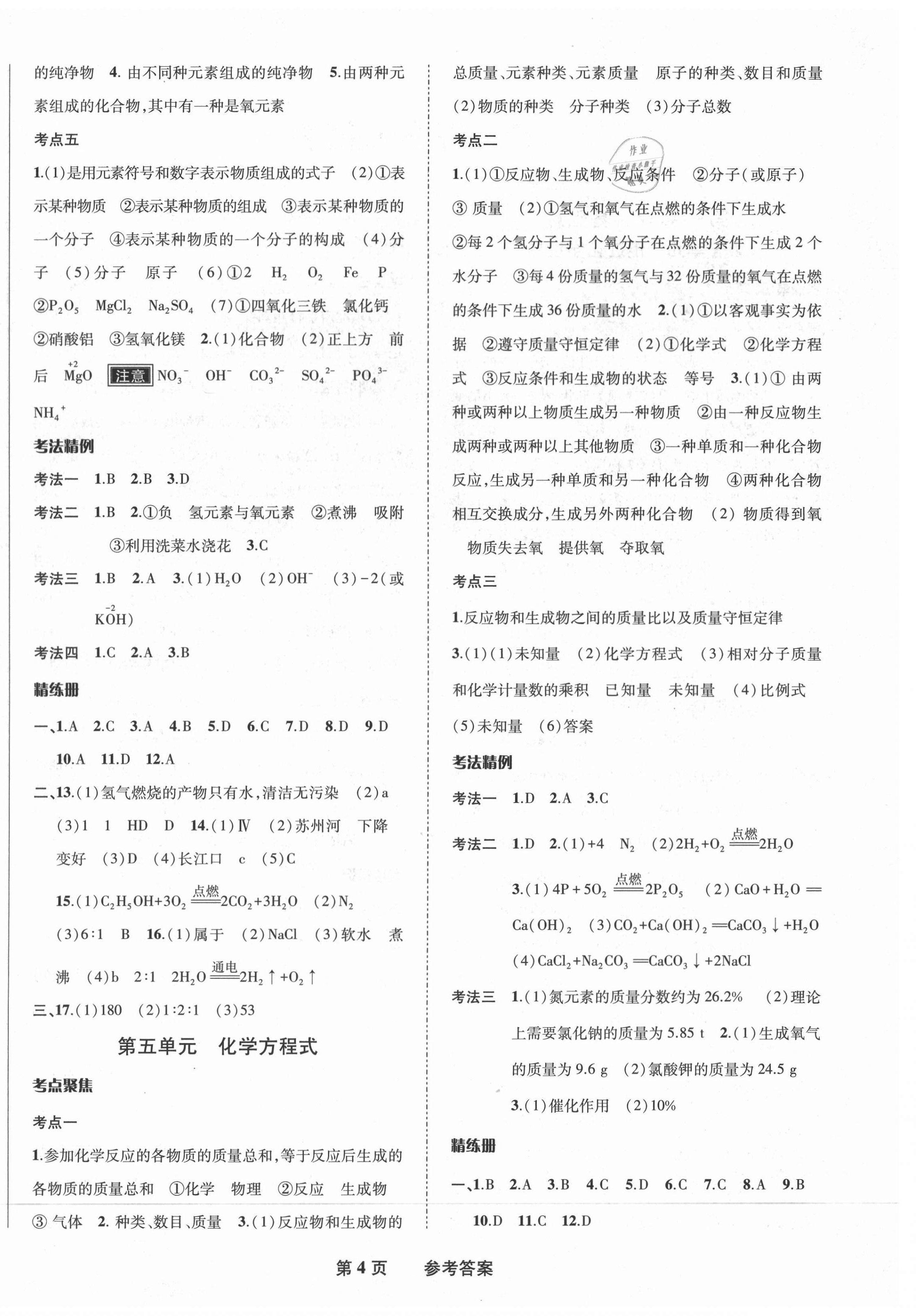 2021年九年级毕业班综合练习与检测化学 第4页