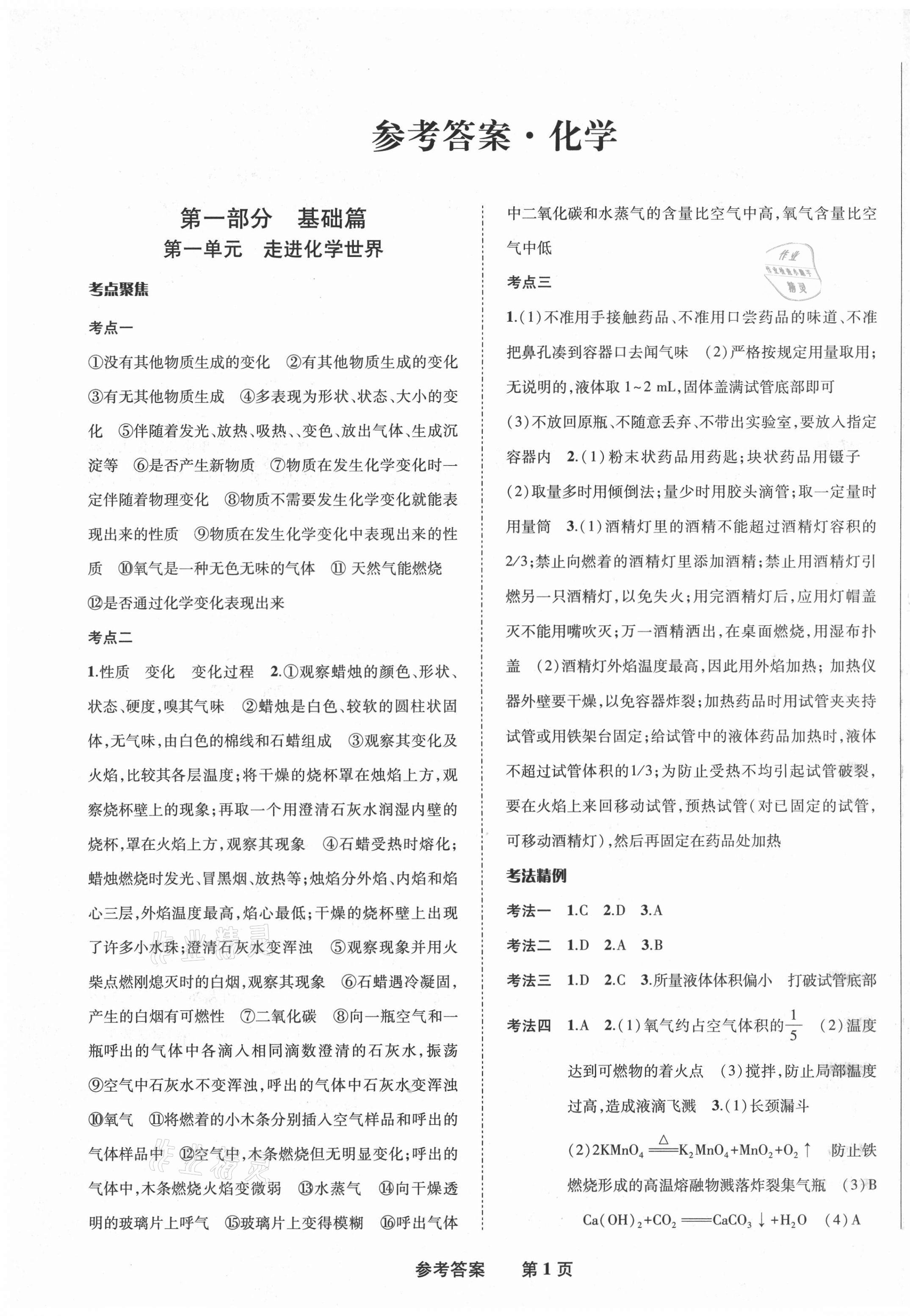 2021年九年级毕业班综合练习与检测化学 第1页