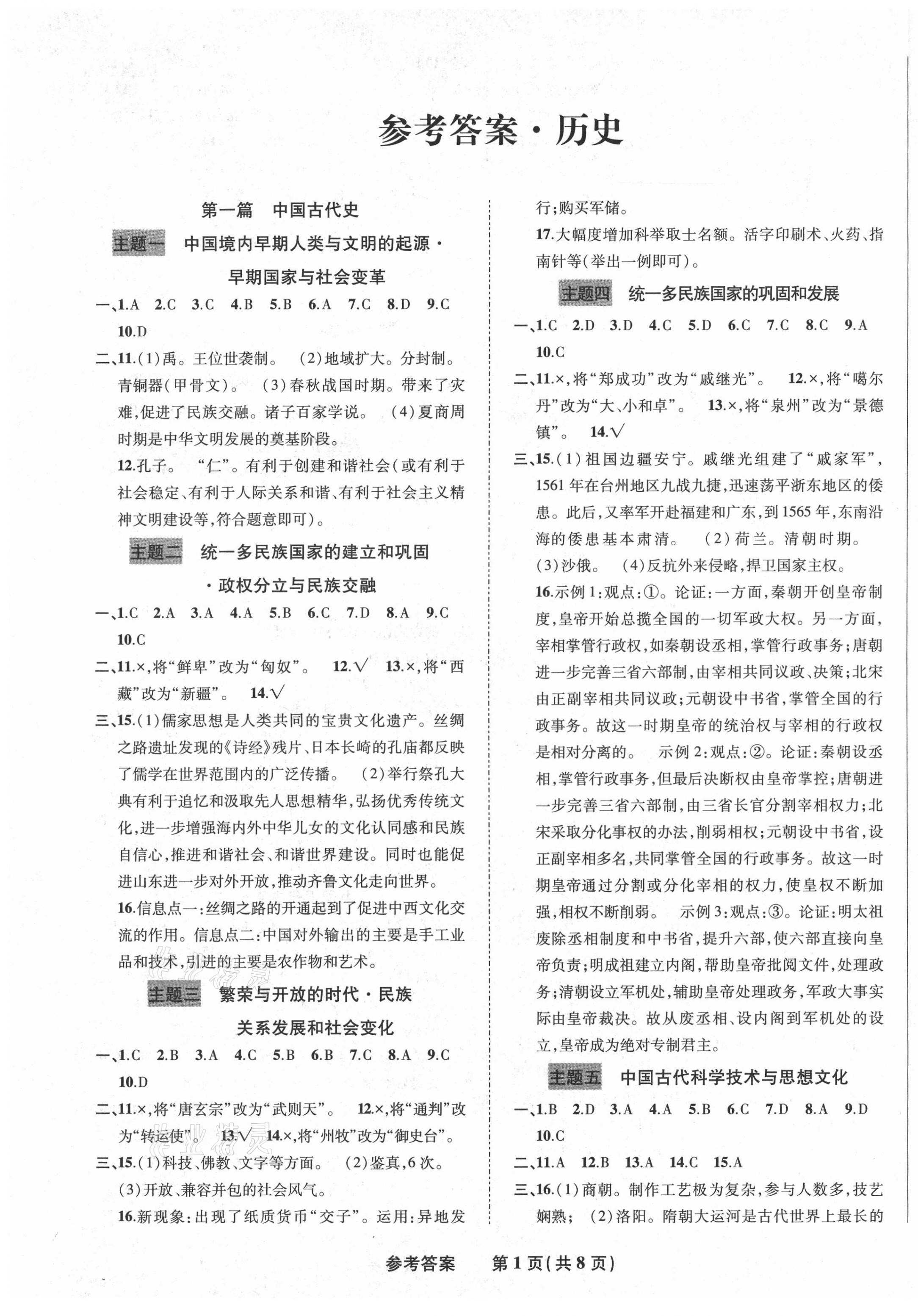 2021年九年级毕业班综合练习与检测历史 第1页