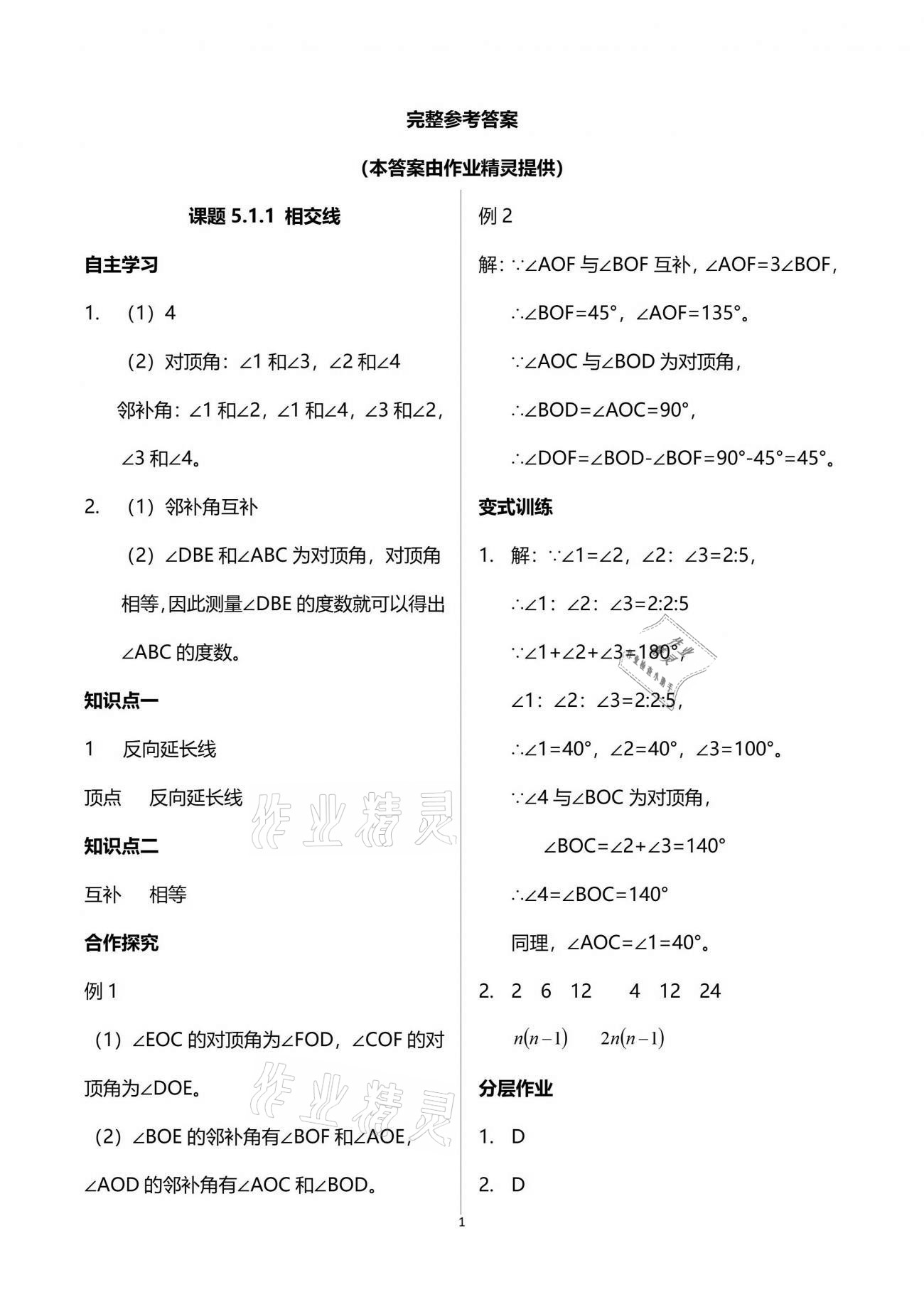 2021年智慧課堂七年級數學下冊人教版 參考答案第1頁