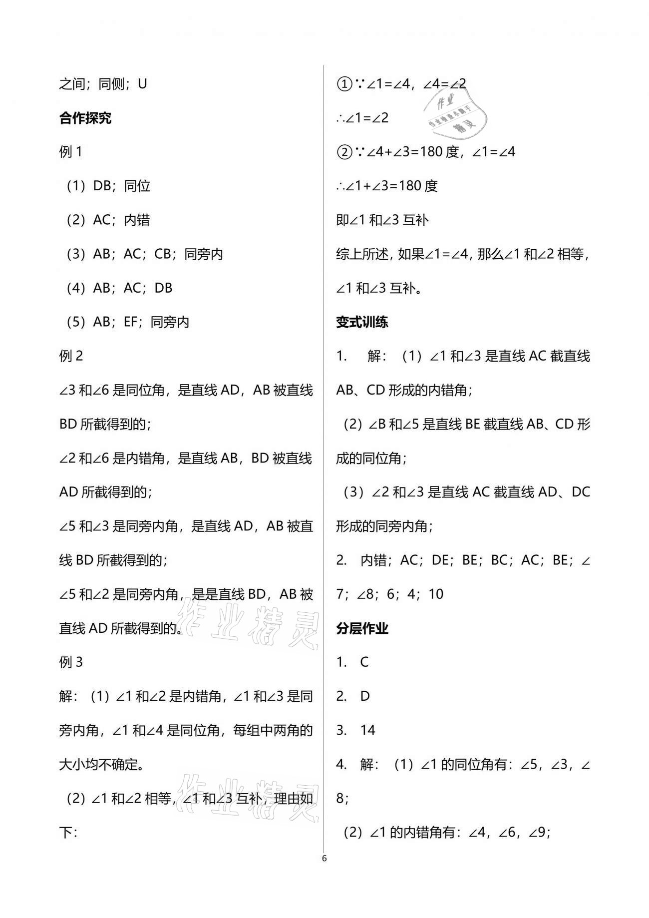 2021年智慧課堂七年級數(shù)學下冊人教版 參考答案第6頁