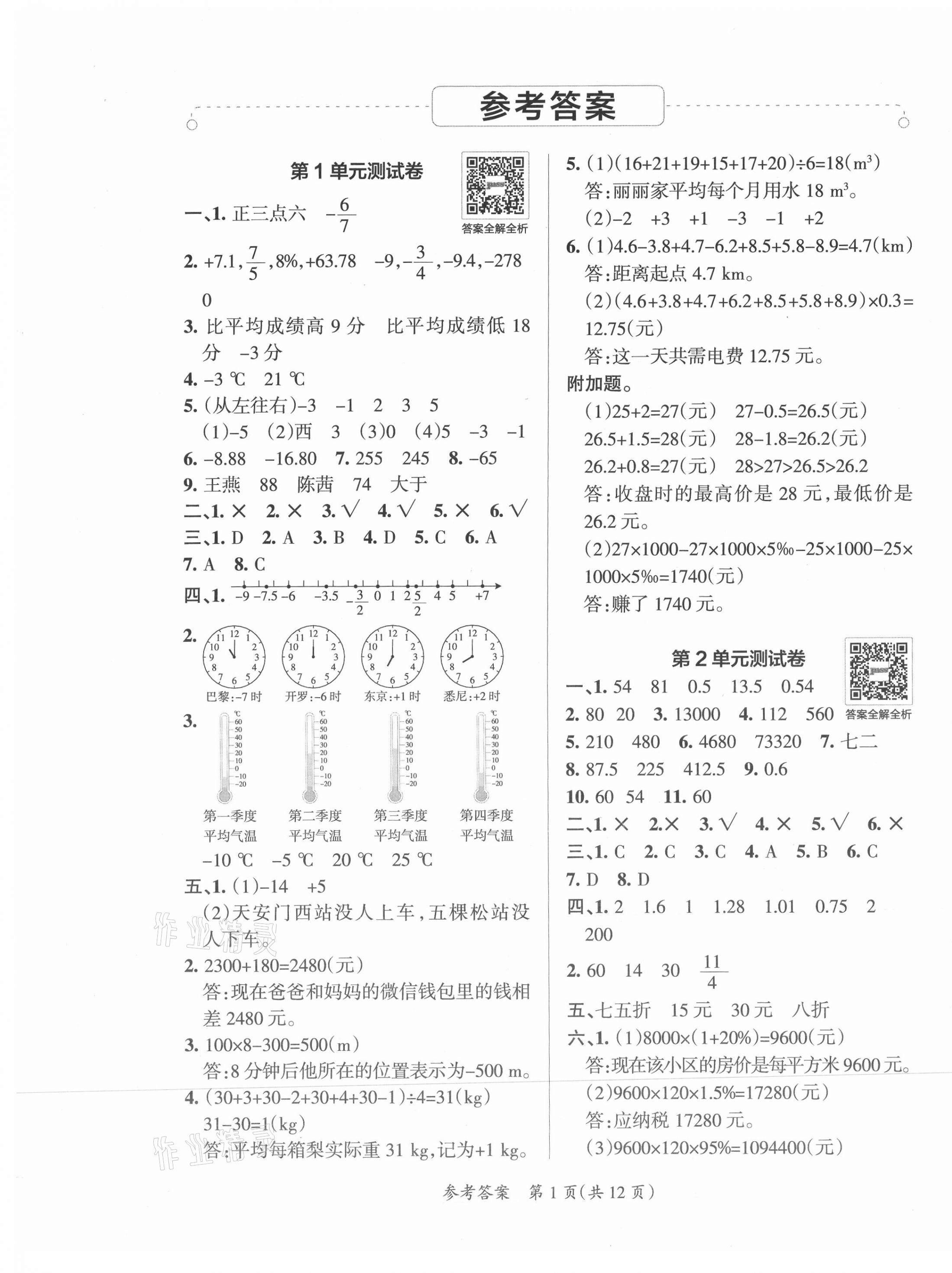 2021年小學(xué)學(xué)霸單元期末標(biāo)準(zhǔn)卷六年級(jí)數(shù)學(xué)下冊(cè)人教版 第1頁(yè)