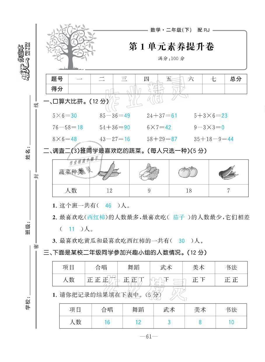 2021年小學(xué)生1課3練培優(yōu)作業(yè)本二年級(jí)數(shù)學(xué)下冊(cè)人教版 第3頁(yè)