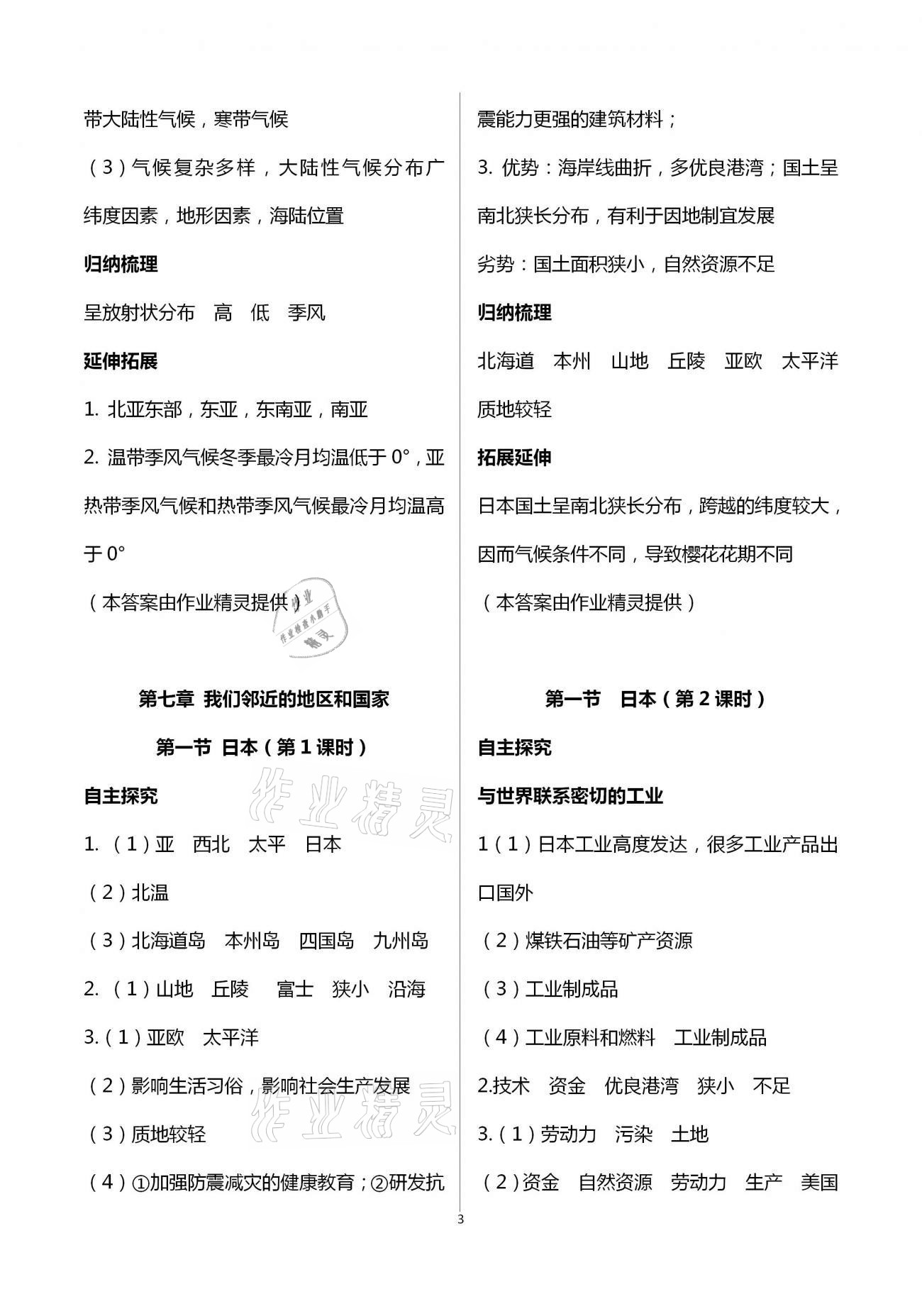 2021年自主學習指導課程與測試七年級地理下冊人教版 第3頁