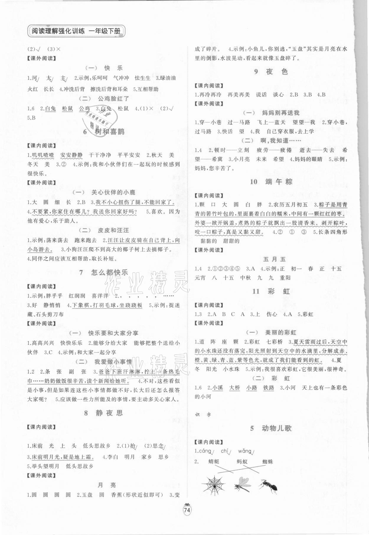 2021年小学语文同步阅读理解强化训练一年级下册人教版 第2页