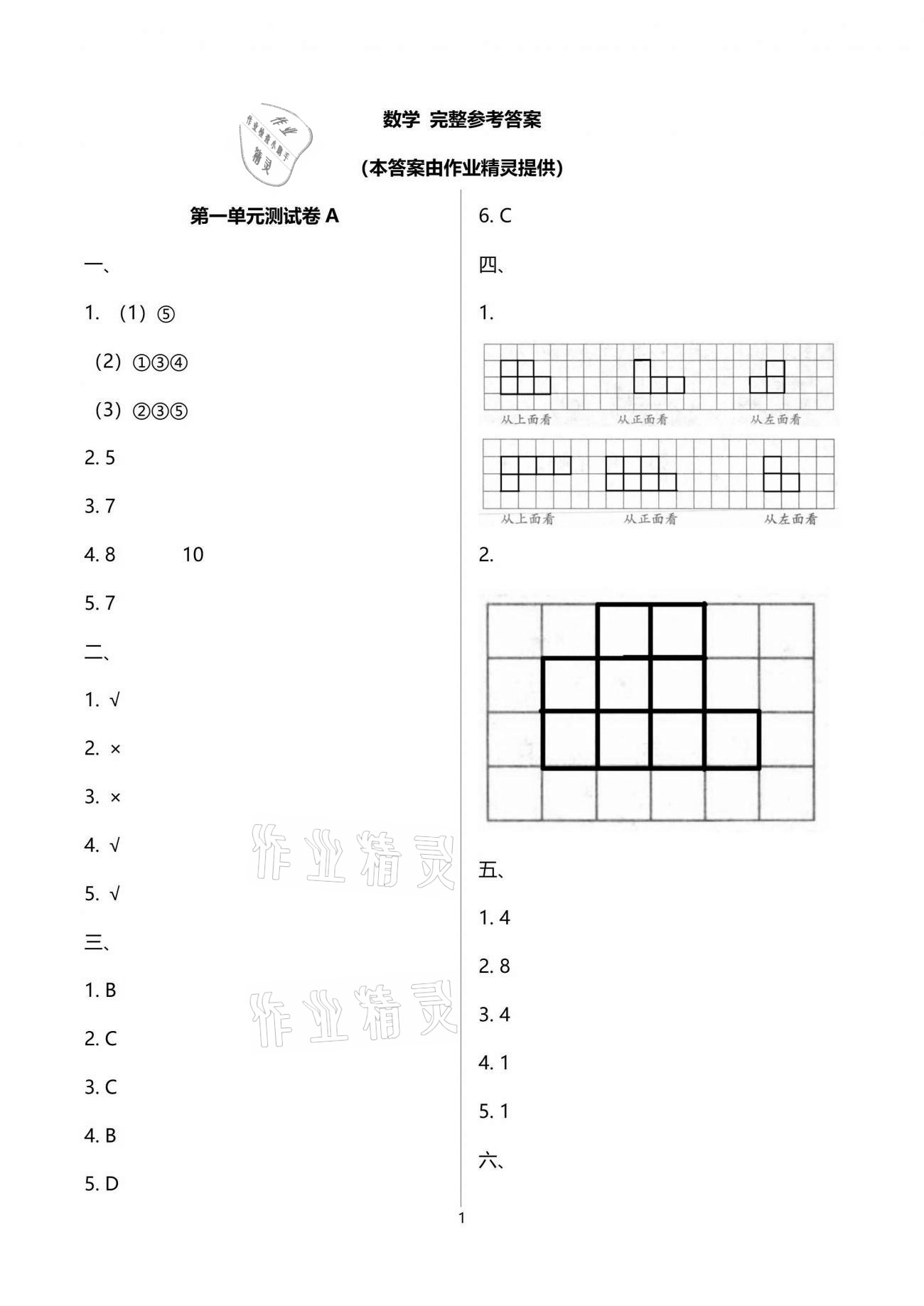 2021年同步練習(xí)冊(cè)配套單元自測(cè)試卷五年級(jí)數(shù)學(xué)下冊(cè)人教版 參考答案第1頁(yè)