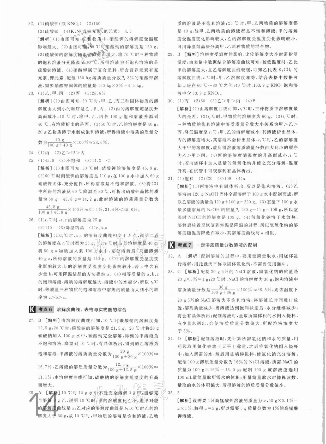 2021年全品中考真題分類集訓(xùn)化學(xué) 參考答案第12頁