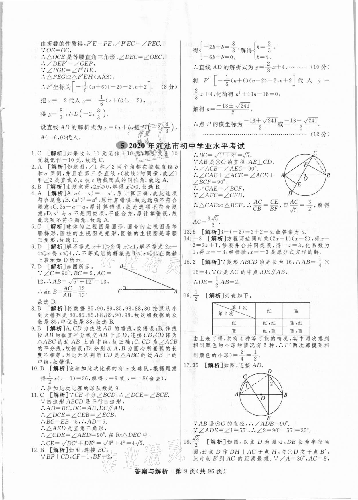 2021年簡易通中考總復(fù)習(xí)數(shù)學(xué)廣西專版 參考答案第9頁