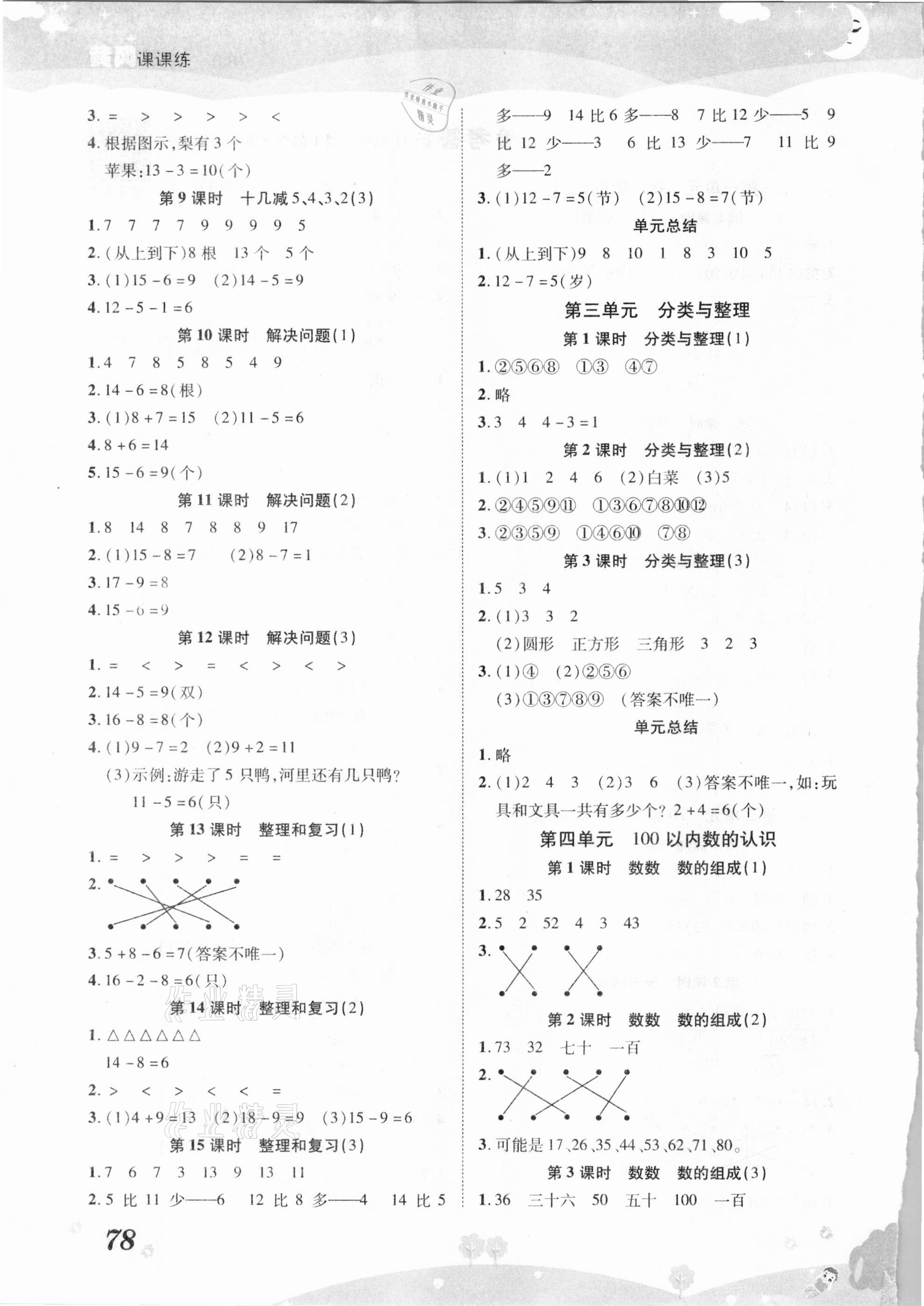 2021年黃岡課課練一年級數(shù)學下冊人教版 第2頁