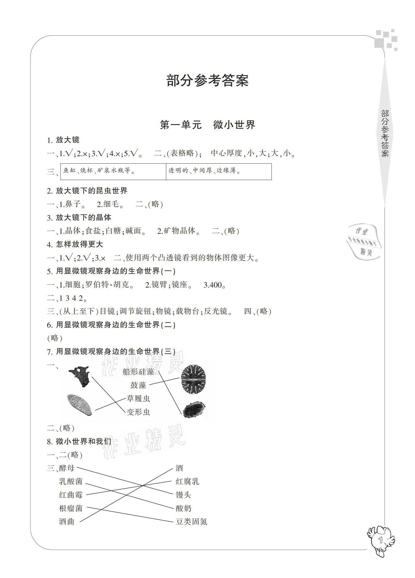 2021年新課標學習方法指導叢書六年級科學下冊教科版 參考答案第1頁