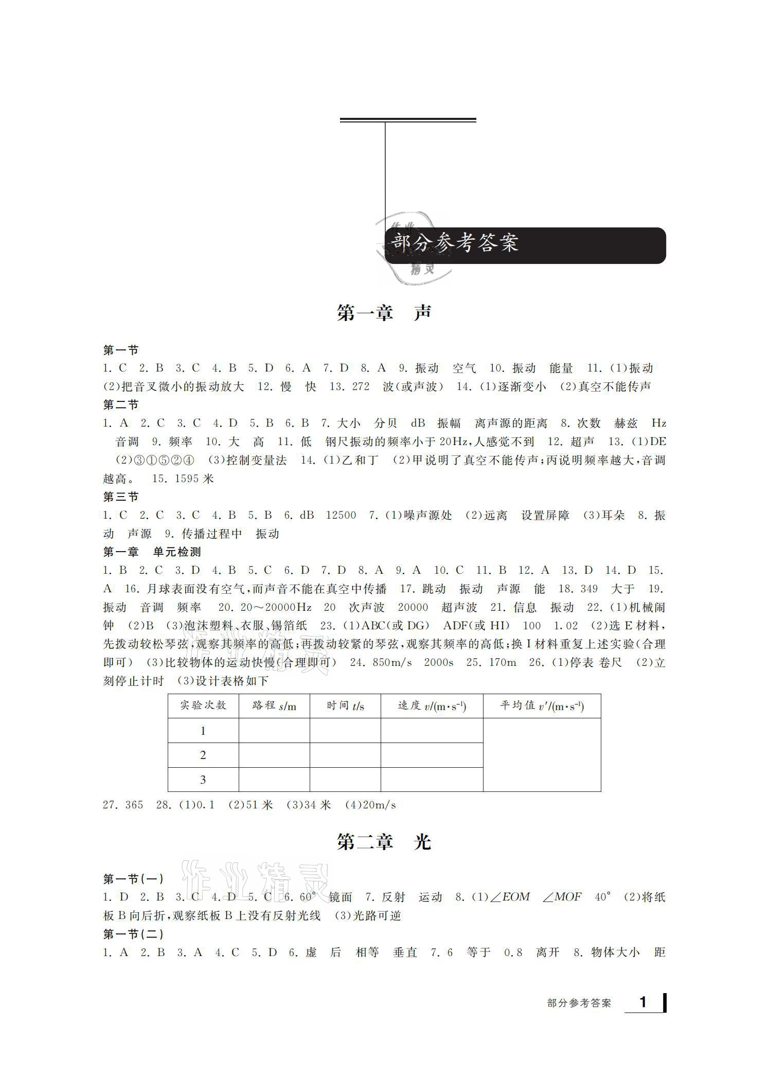 2021年新課標(biāo)學(xué)習(xí)方法指導(dǎo)叢書八年級科學(xué)下冊華師大版 參考答案第1頁