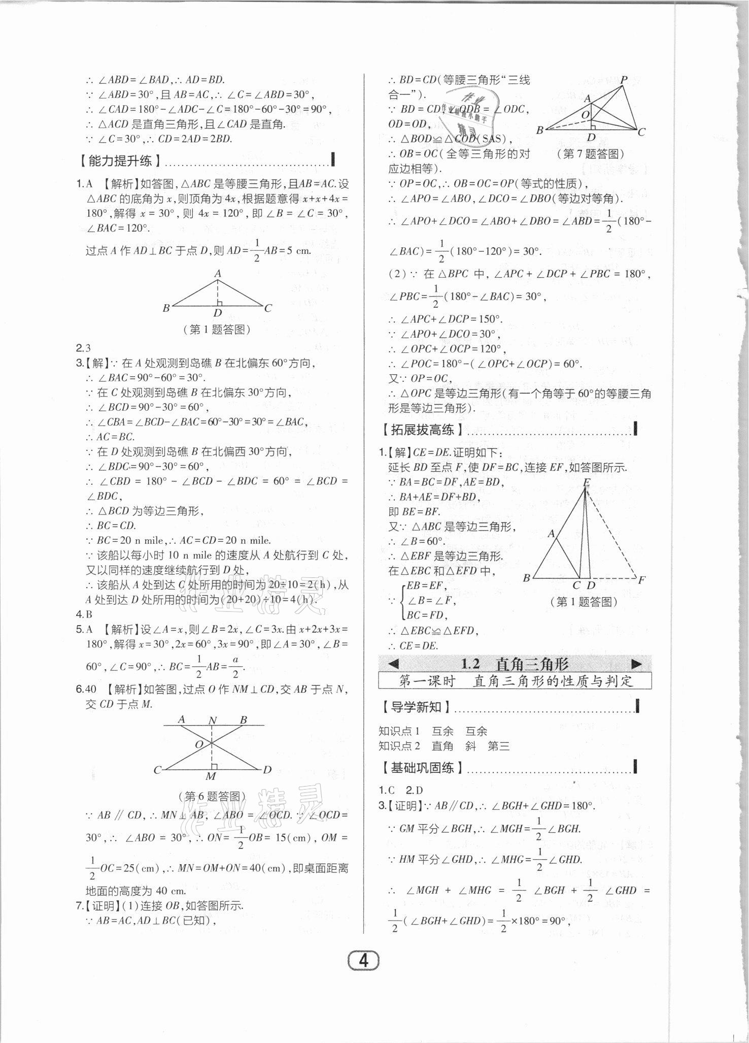 2021年北大绿卡课时同步讲练八年级数学下册北师大版 参考答案第4页