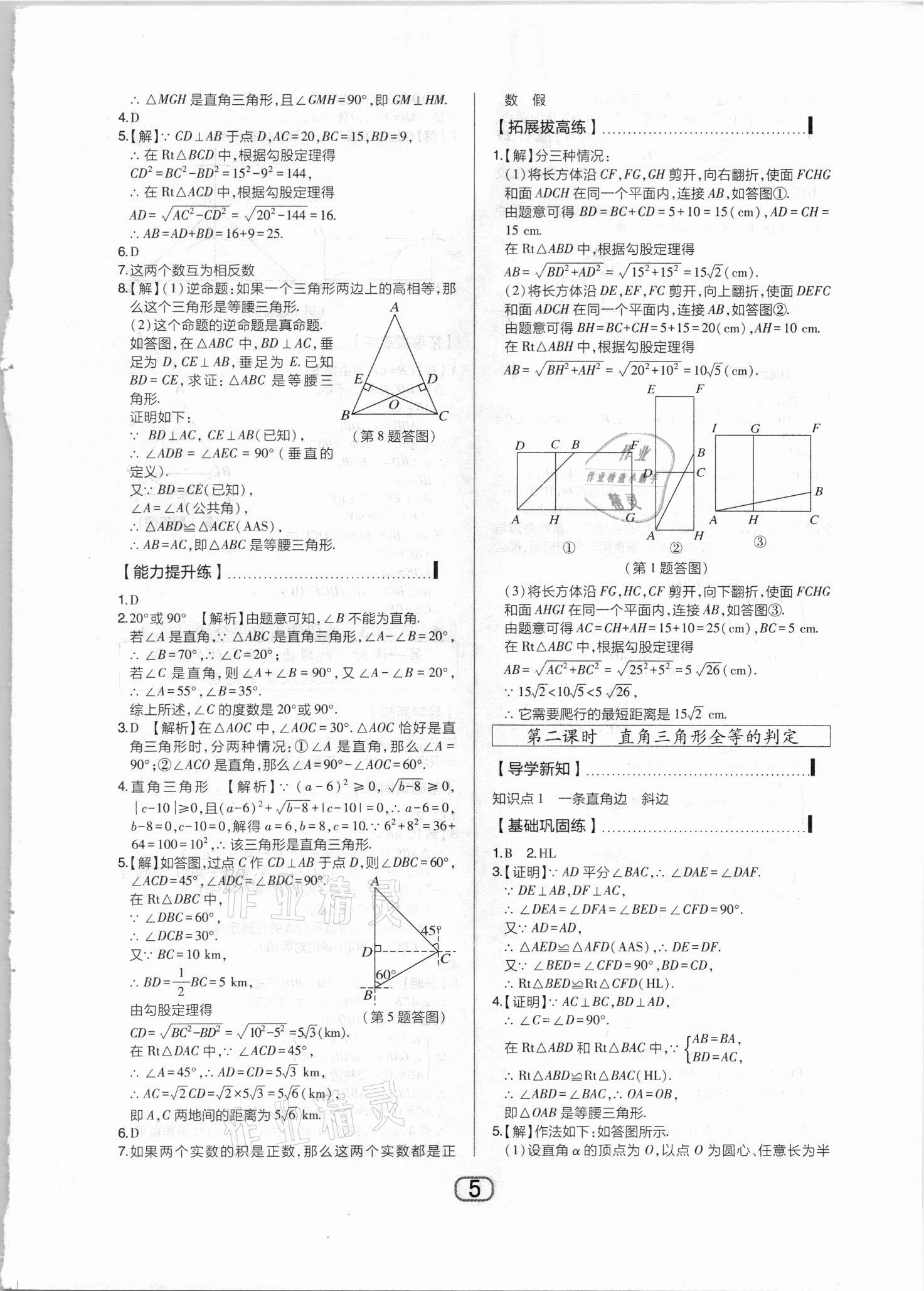 2021年北大绿卡课时同步讲练八年级数学下册北师大版 参考答案第5页