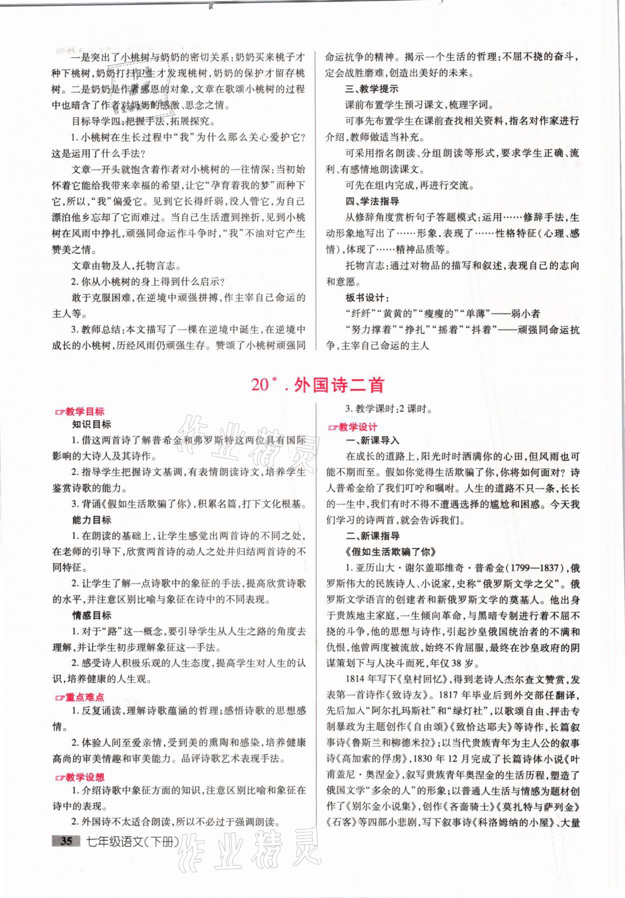 2021年本土教輔名校學(xué)案初中生輔導(dǎo)七年級語文下冊人教版荊州專版 參考答案第35頁