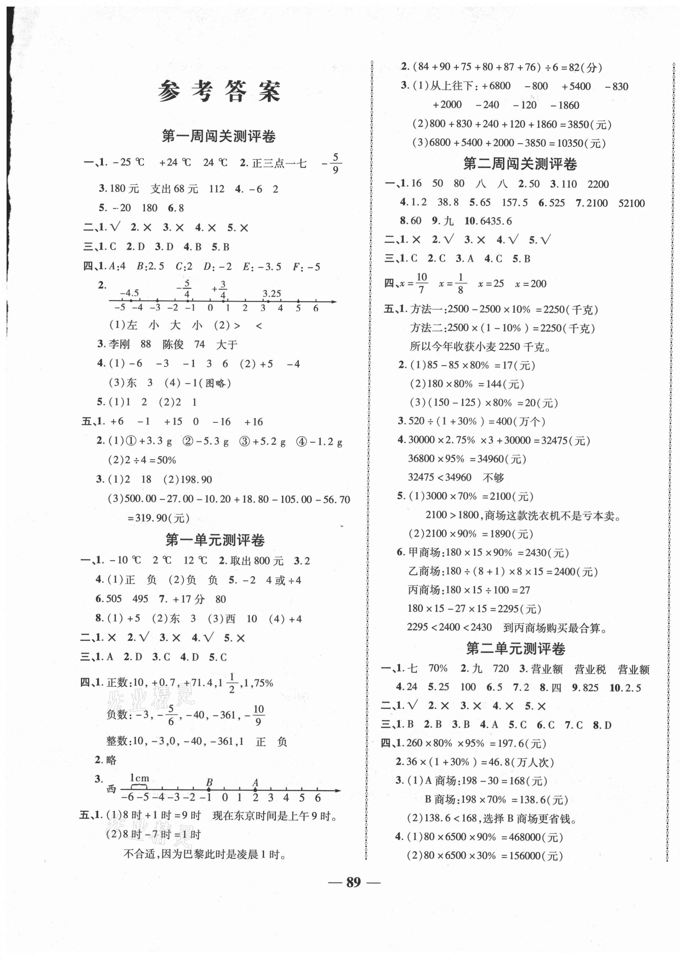 2021年名校一卷通六年級數(shù)學下冊人教版 第1頁