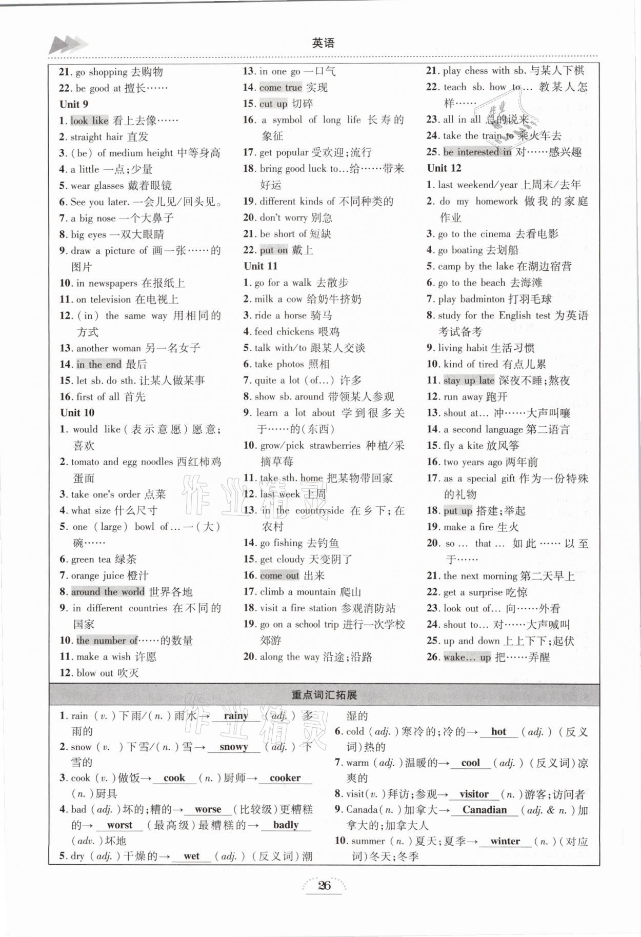 2021年中考全接觸中考試題突破英語云南專版 參考答案第26頁