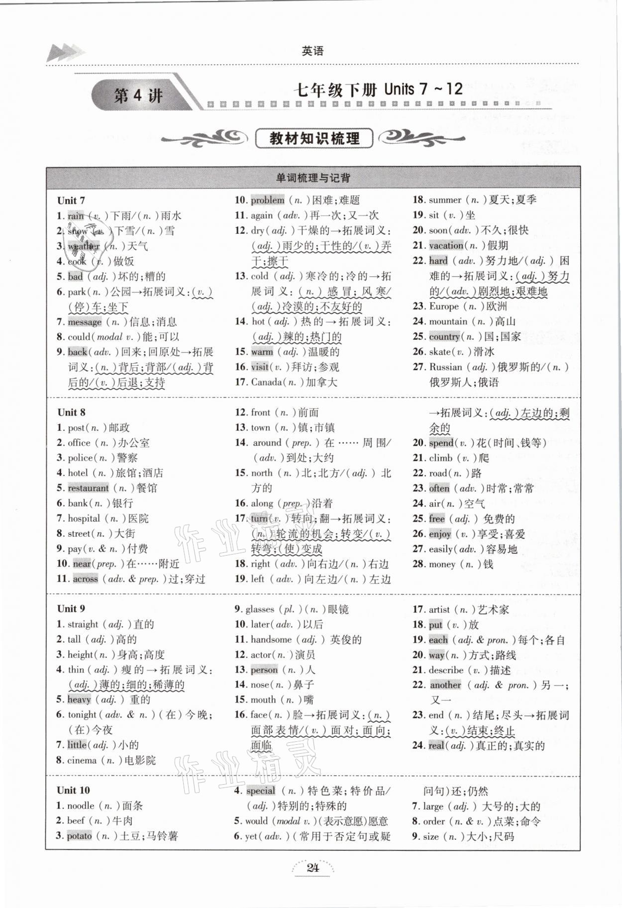 2021年中考全接觸中考試題突破英語云南專版 參考答案第24頁