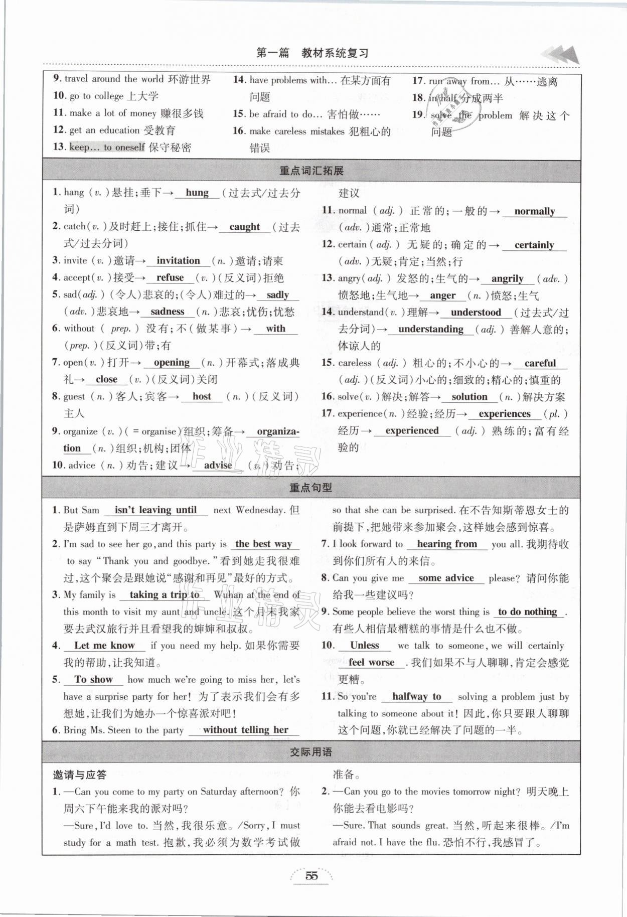 2021年中考全接觸中考試題突破英語(yǔ)云南專版 參考答案第55頁(yè)