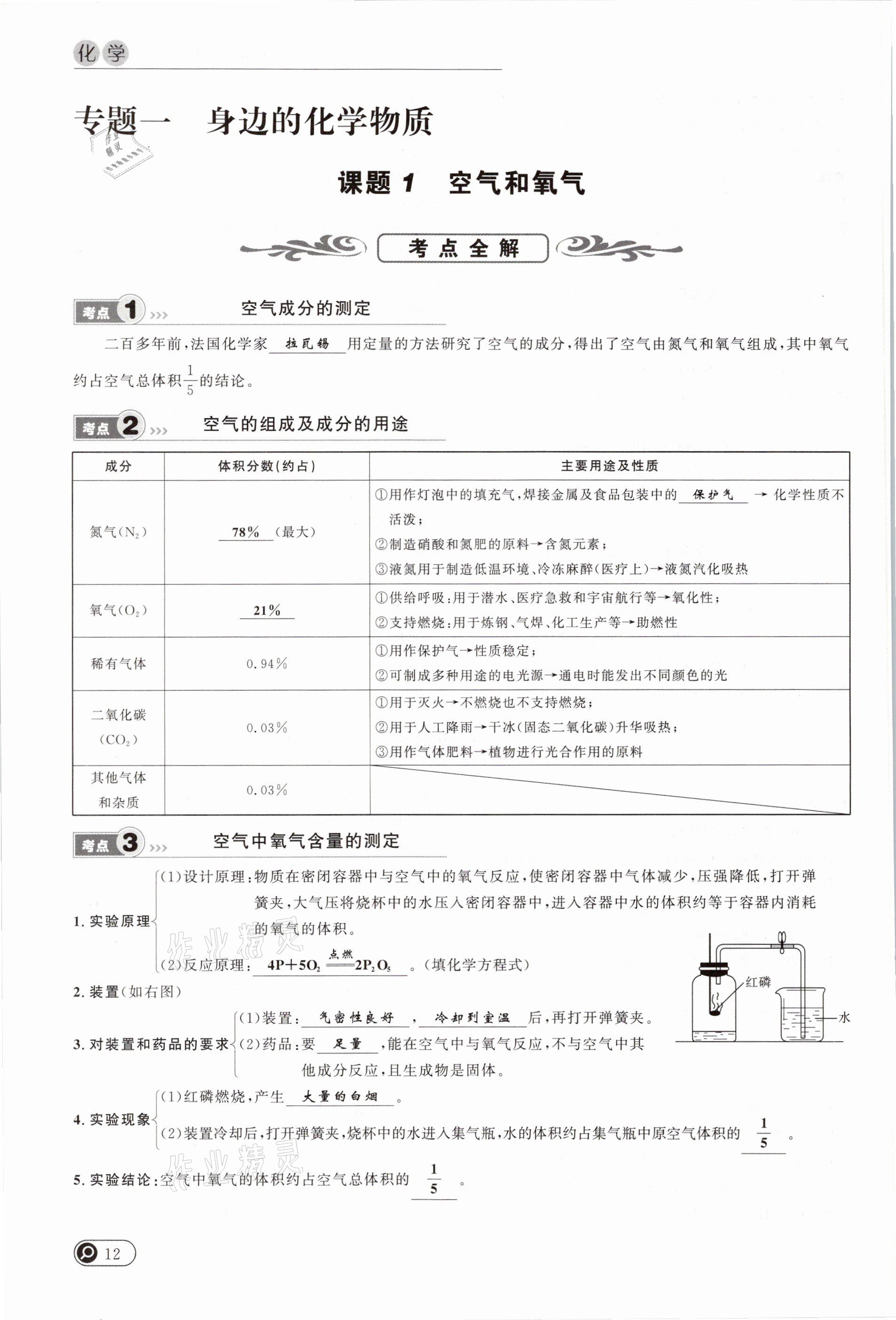 2021年中考全接觸中考試題突破化學云南專版 參考答案第12頁