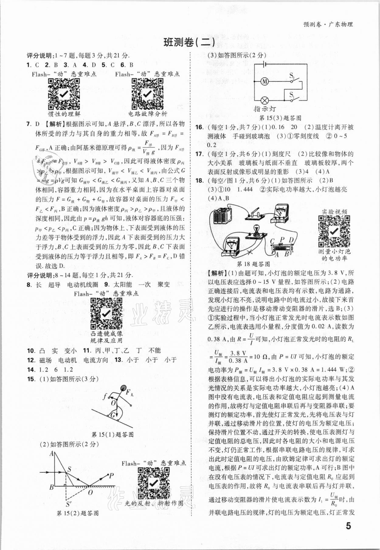 2021年万唯中考预测卷物理广东专版 参考答案第5页