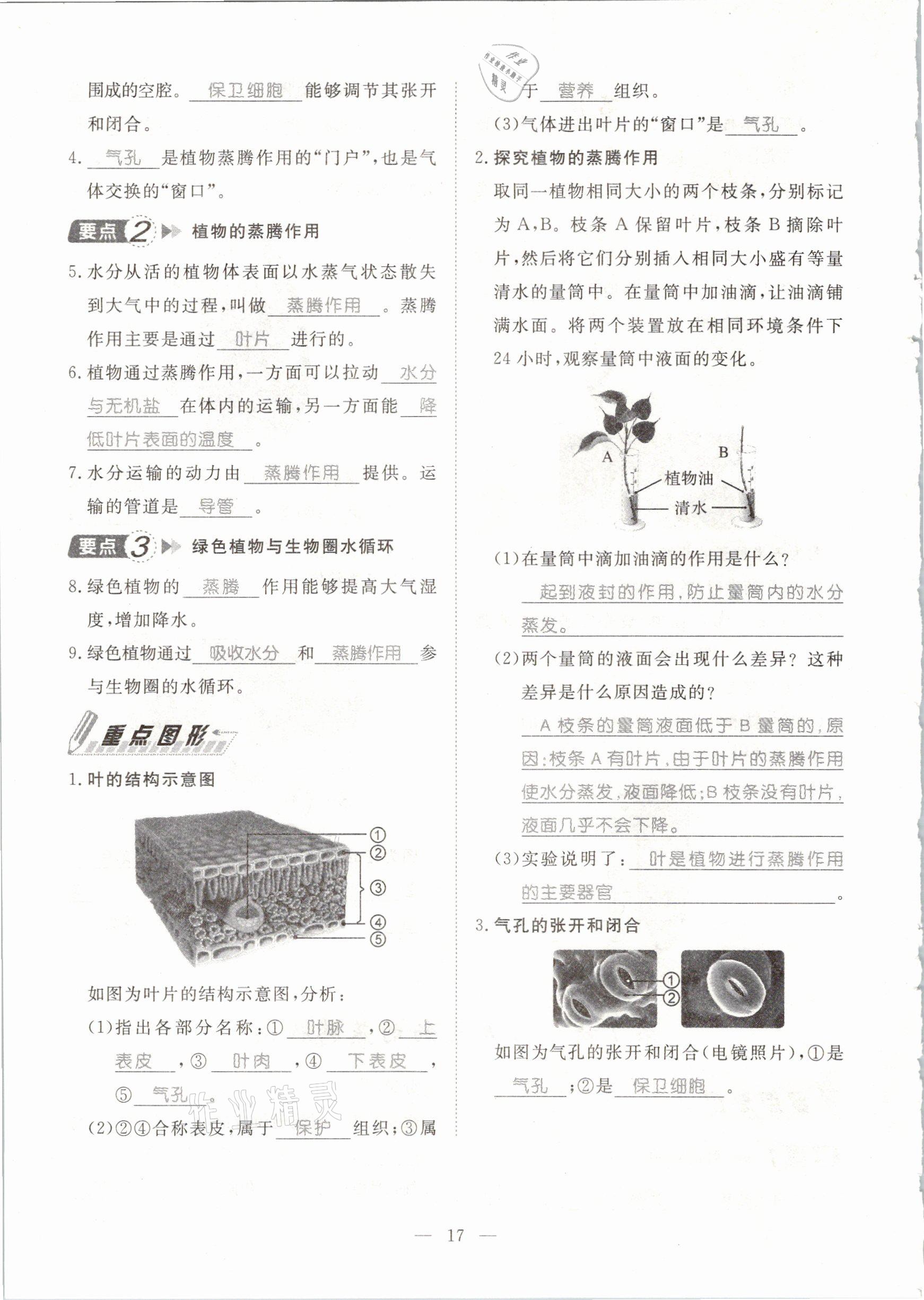 2021年名師學(xué)案中考復(fù)習(xí)堂堂清生物云南專版 參考答案第37頁