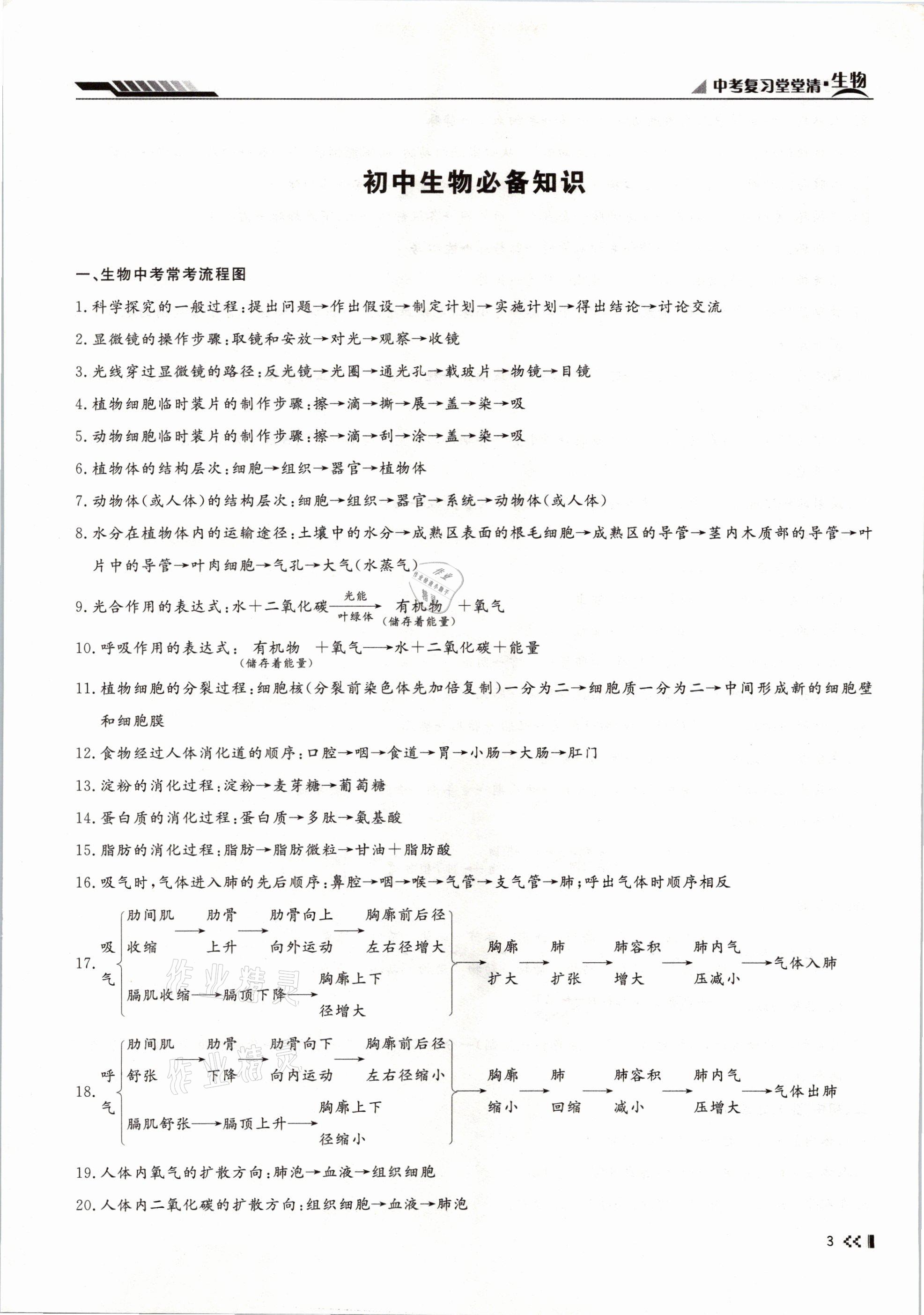 2021年名師學(xué)案中考復(fù)習(xí)堂堂清生物云南專版 參考答案第3頁