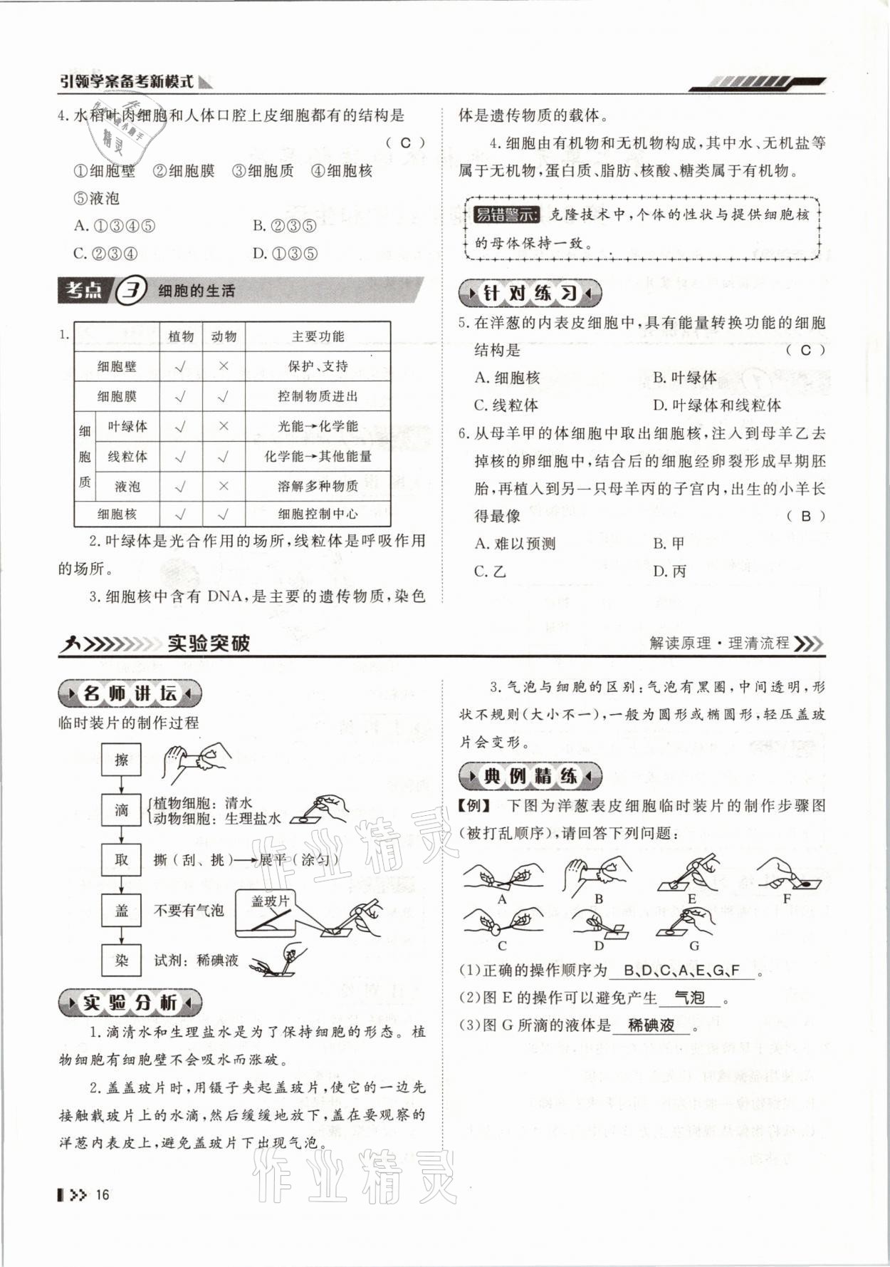 2021年名師學(xué)案中考復(fù)習(xí)堂堂清生物云南專版 參考答案第28頁