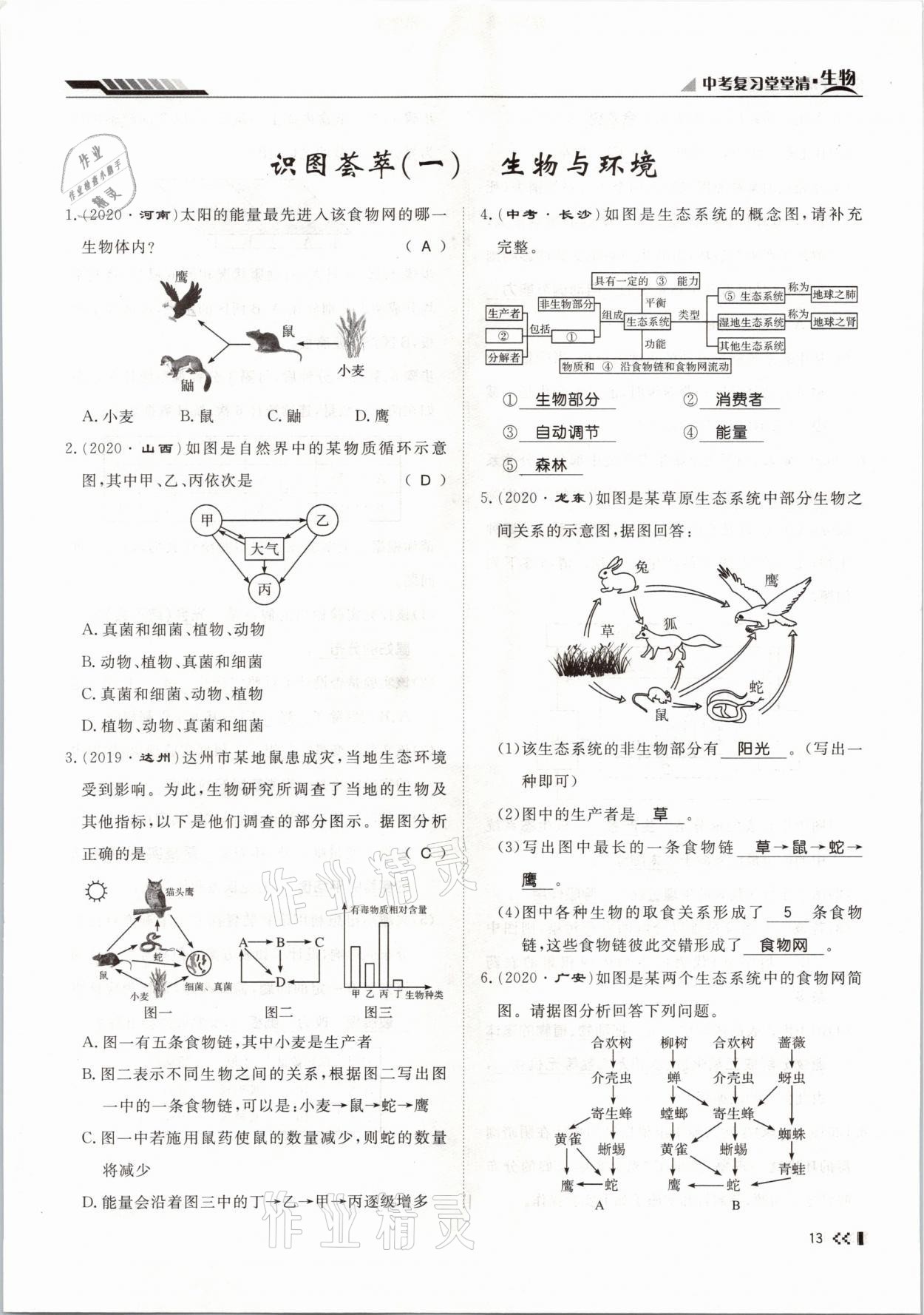 2021年名師學案中考復習堂堂清生物云南專版 參考答案第22頁