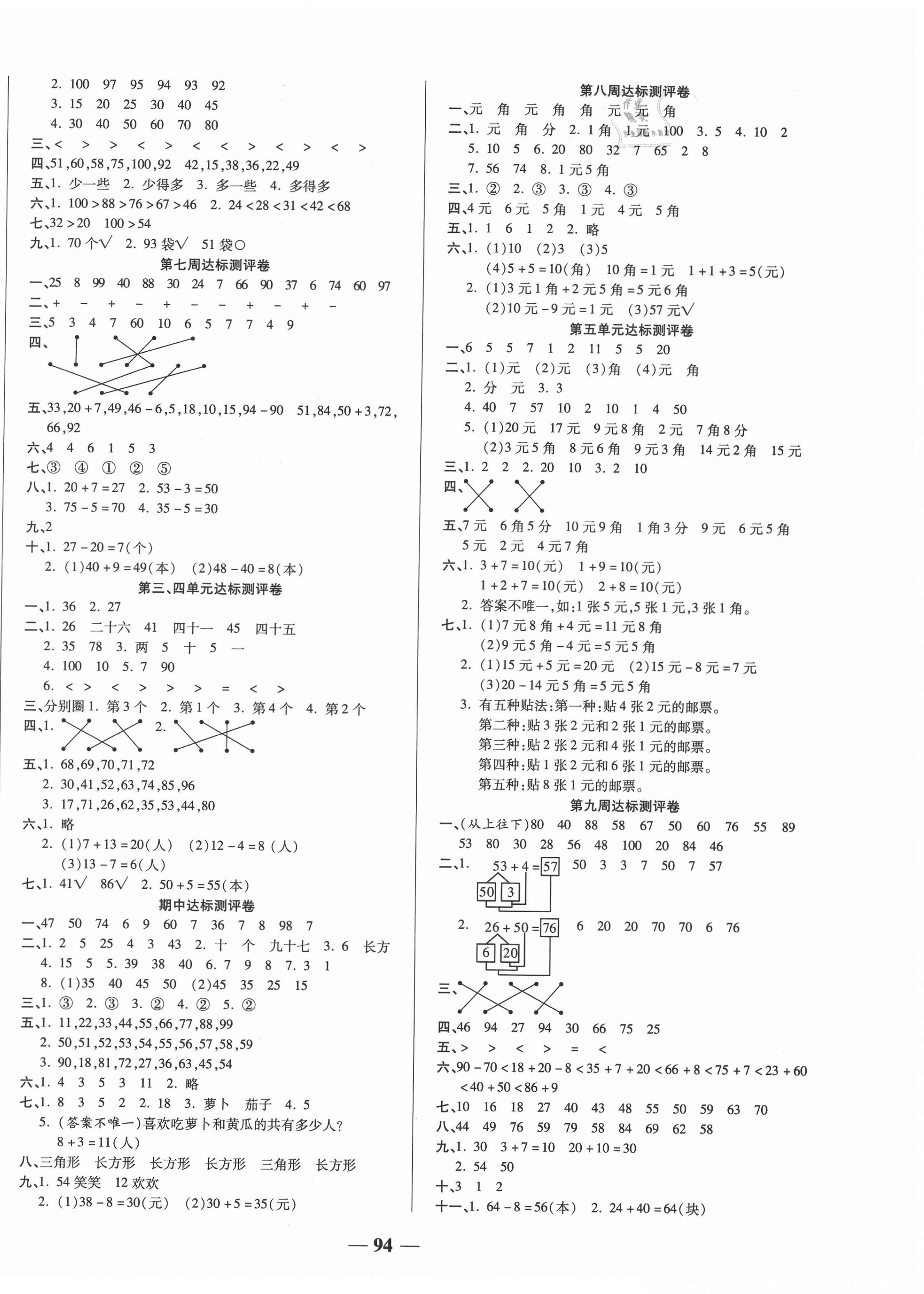2021年金优教辅全能练考卷一年级数学下册人教版 第2页
