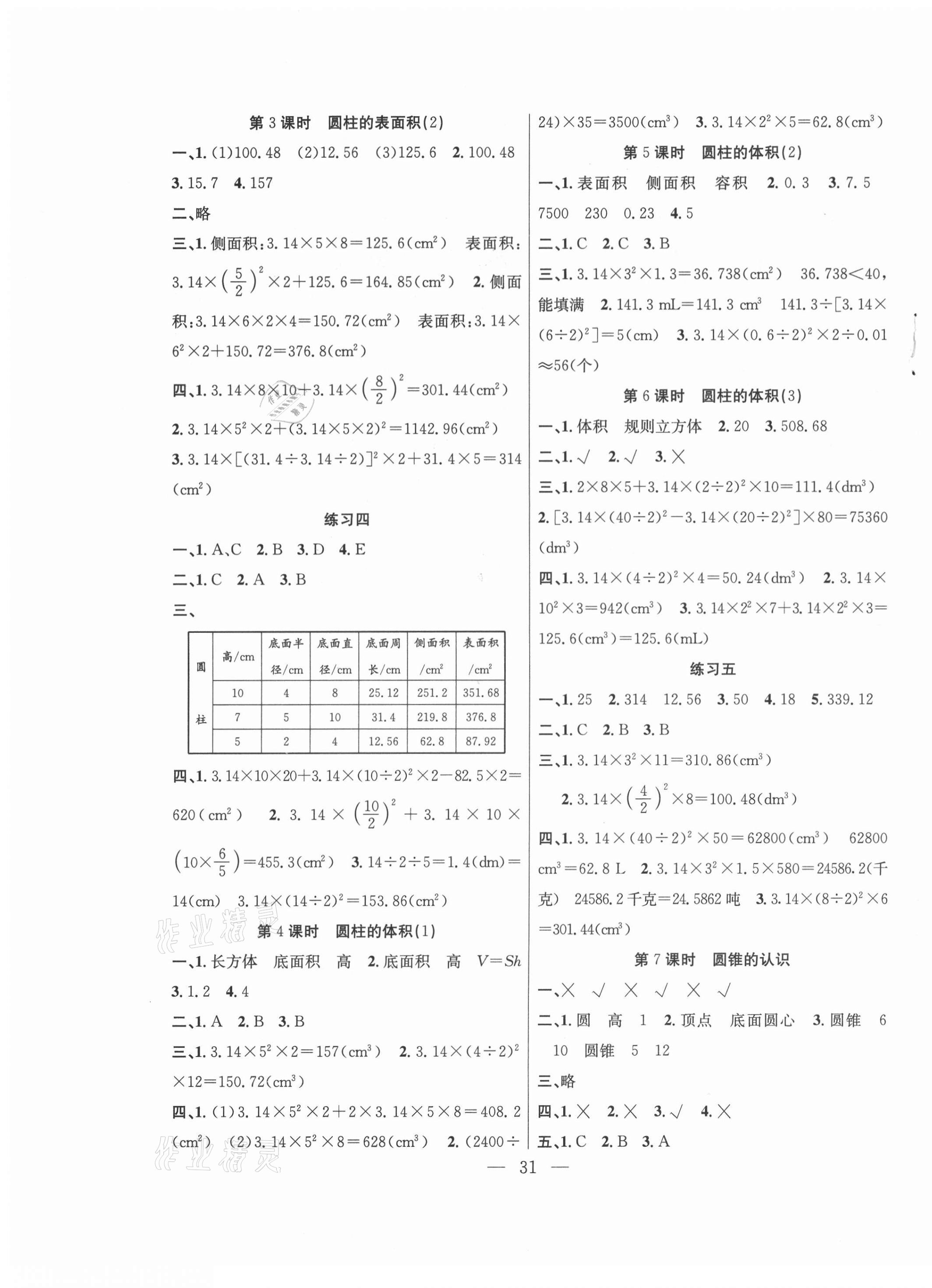 2021年課堂制勝課時作業(yè)六年級數(shù)學下冊人教版 參考答案第3頁