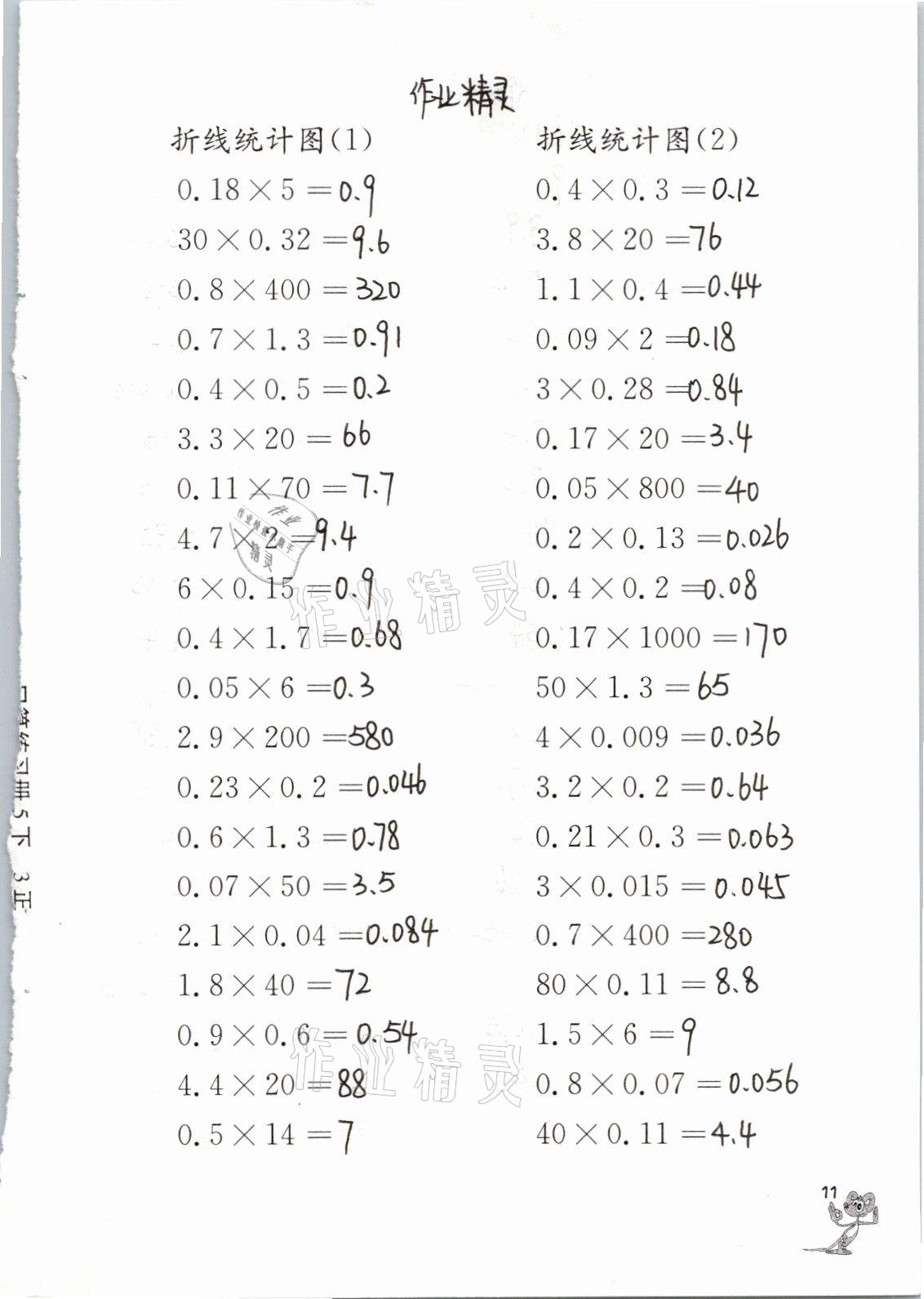 2021年口算練習(xí)冊(cè)五年級(jí)數(shù)學(xué)下冊(cè)蘇教版江蘇鳳凰教育出版社 參考答案第11頁