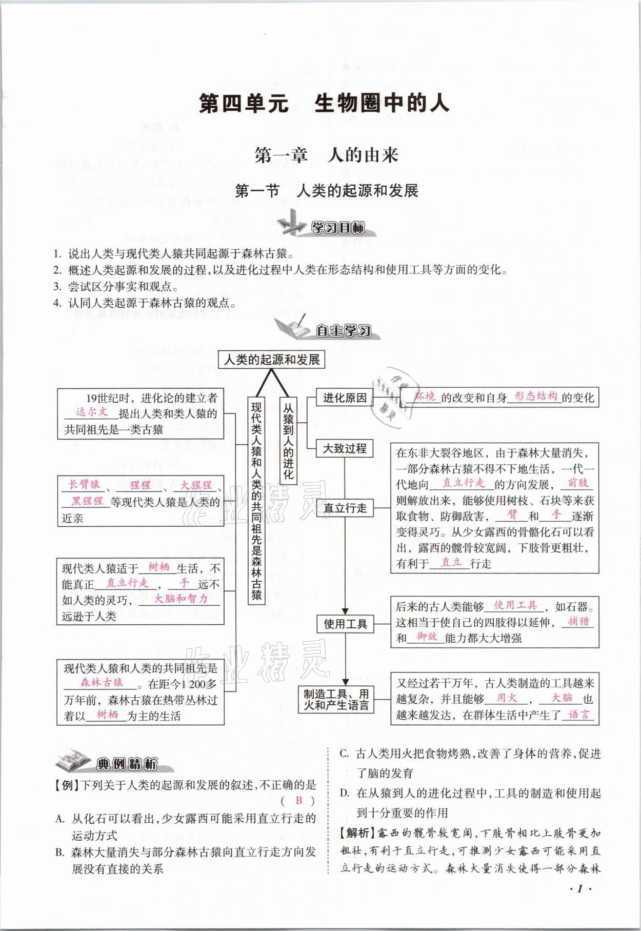 2021年本土攻略七年级生物下册人教版 参考答案第1页