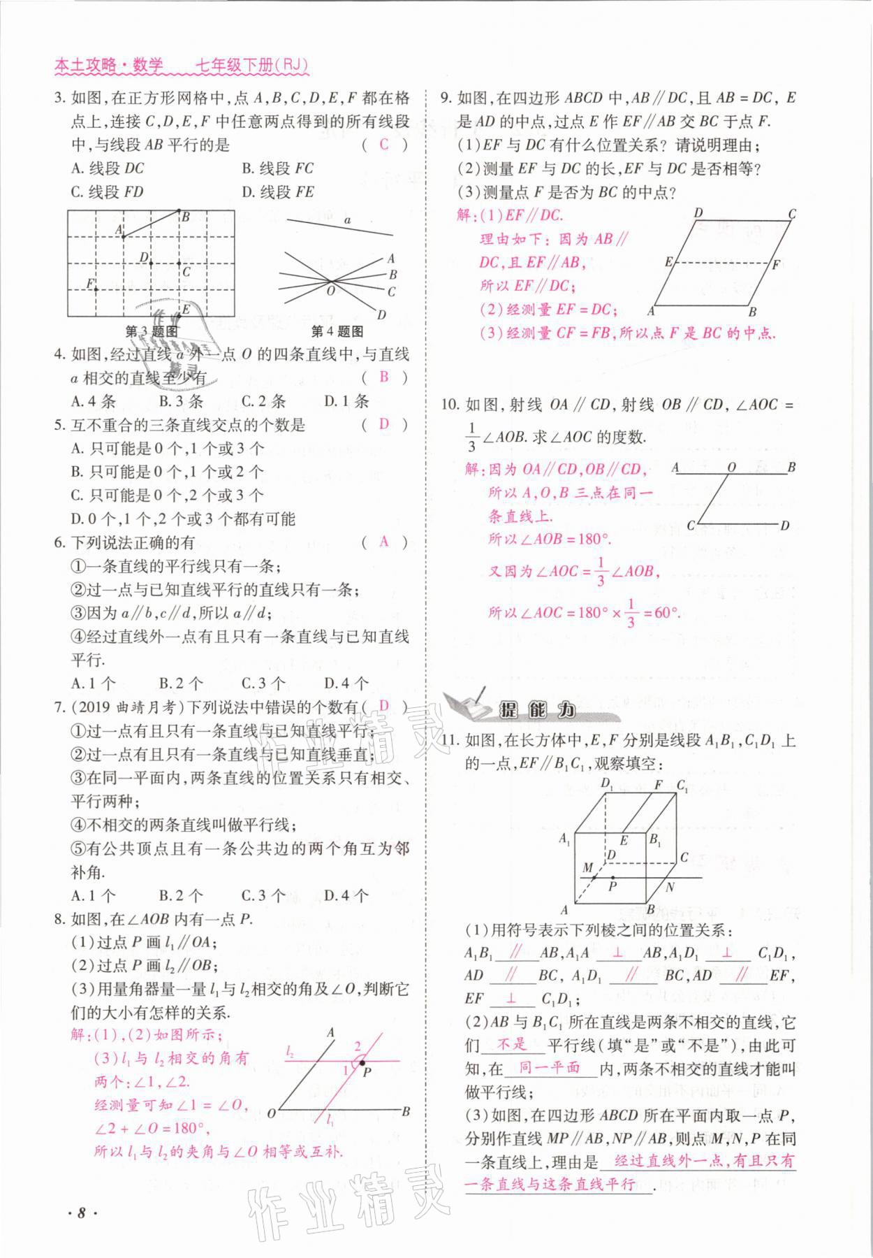 2021年本土攻略七年级数学下册人教版 参考答案第8页