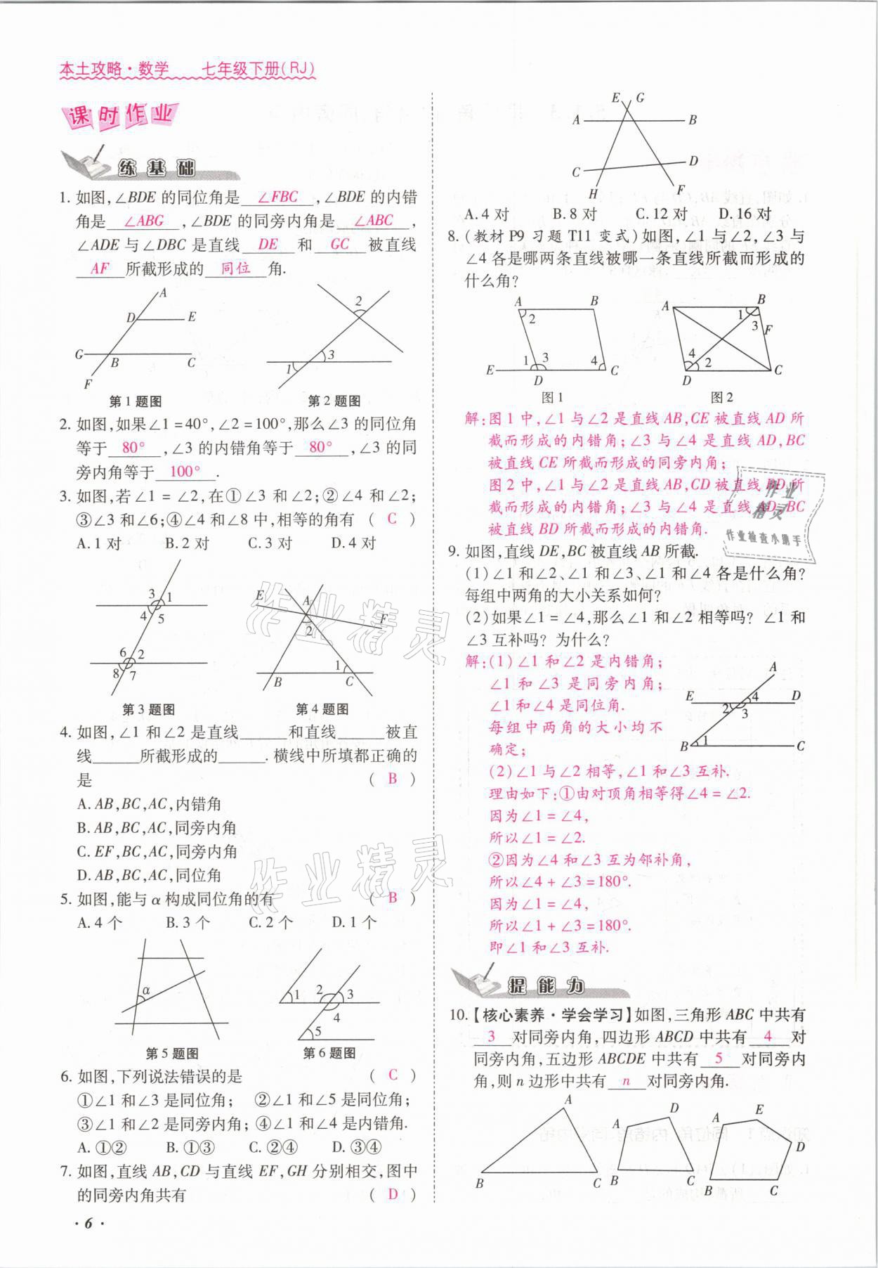 2021年本土攻略七年级数学下册人教版 参考答案第6页