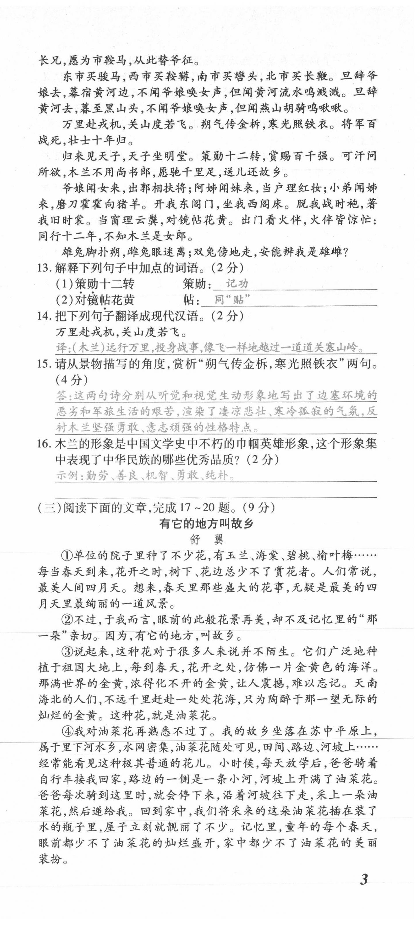 2021年本土攻略七年级语文下册人教版 第9页