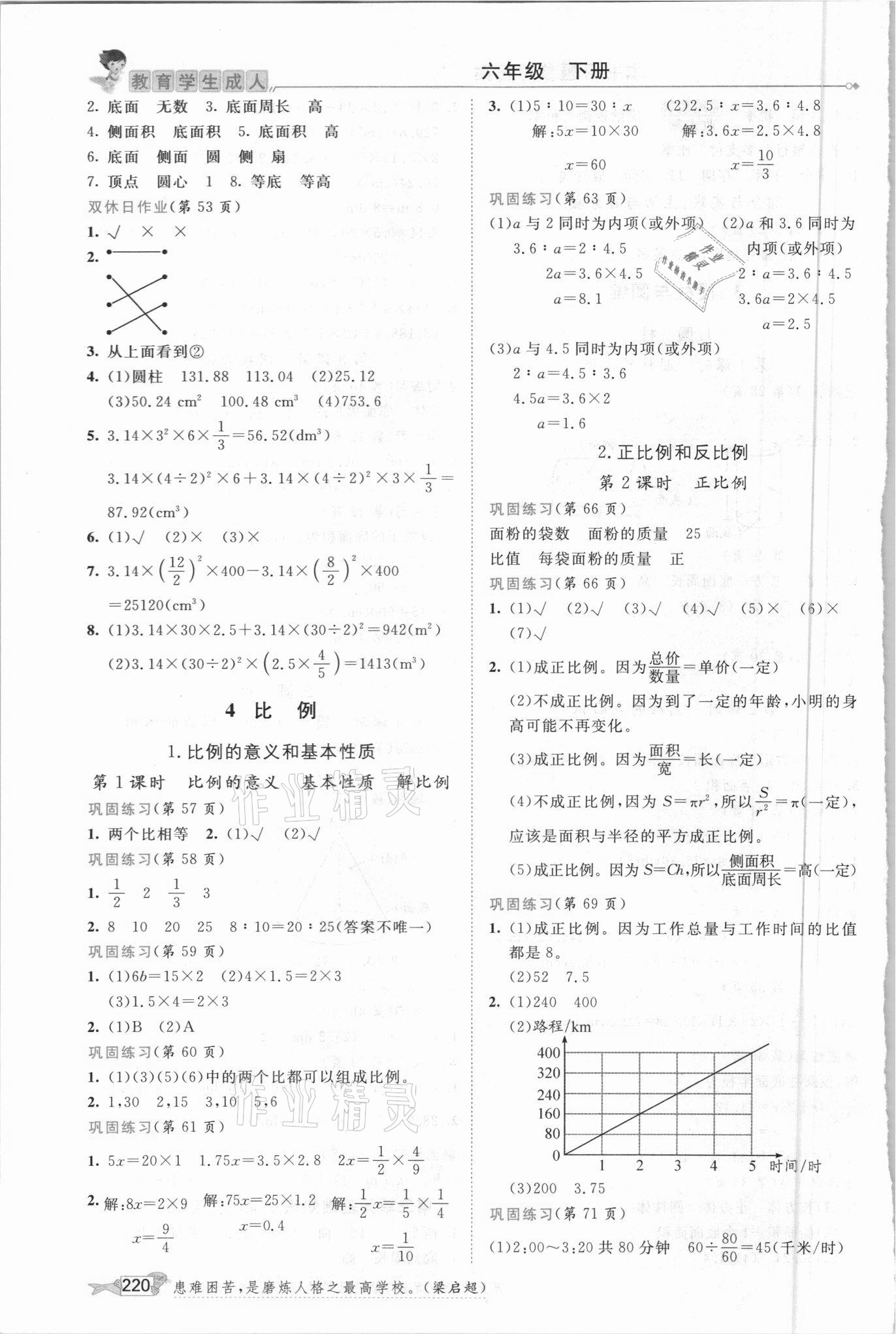 2021年我的笔记六年级数学下册人教版 参考答案第3页