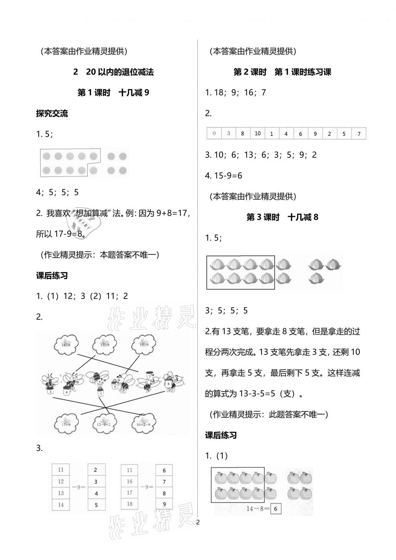 2021年人教金學(xué)典同步解析與測(cè)評(píng)一年級(jí)數(shù)學(xué)下冊(cè)人教版云南專版 參考答案第2頁(yè)