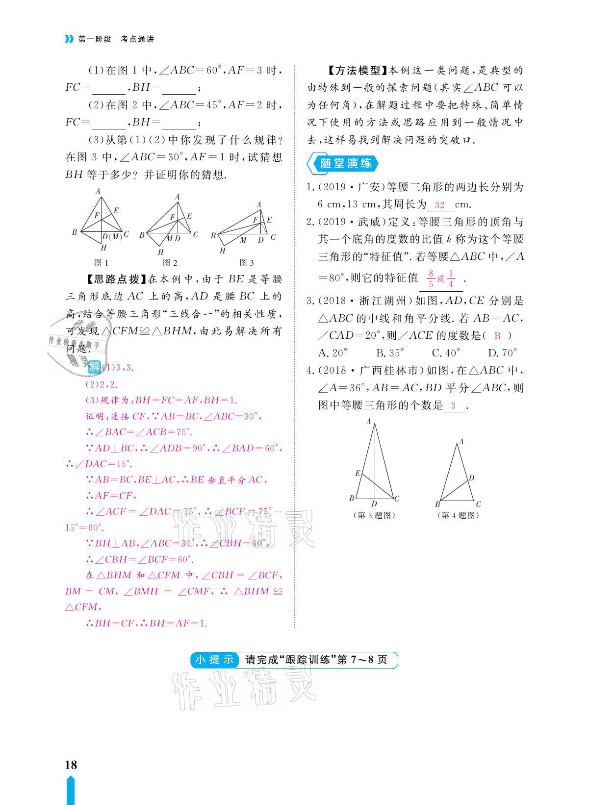 2021年芝麻開花領(lǐng)航新課標(biāo)中考方略數(shù)學(xué) 參考答案第18頁