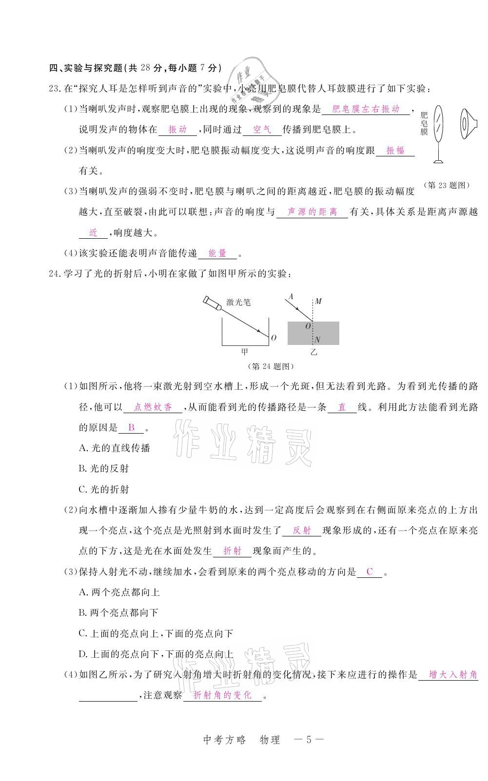 2021年芝麻開花領(lǐng)航新課標(biāo)中考方略物理 參考答案第5頁(yè)