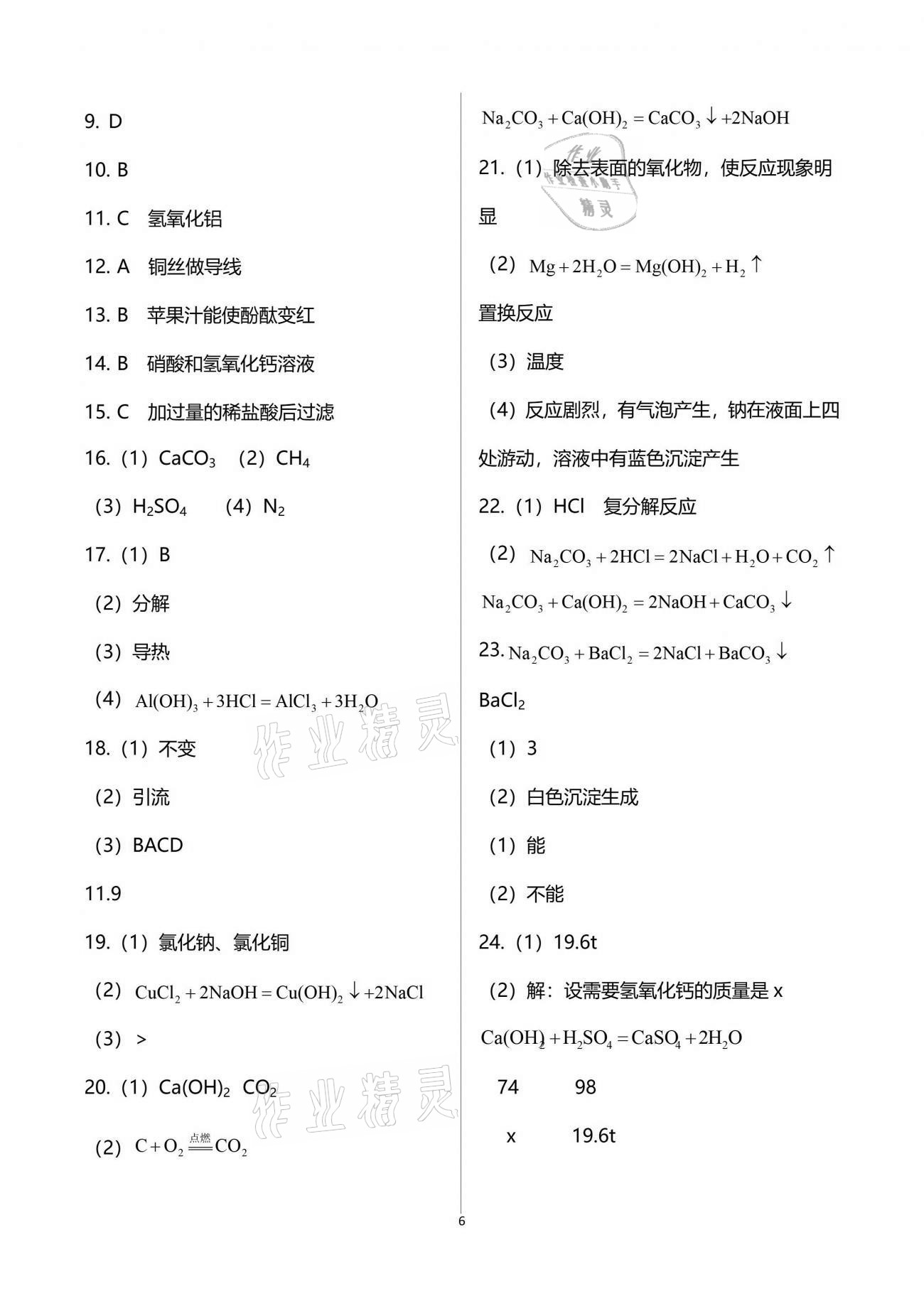 2021年課堂能力測試卷中考沖刺化學(xué) 參考答案第6頁