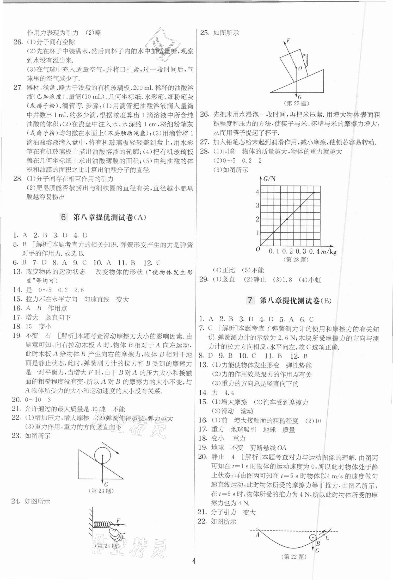 2021年實驗班提優(yōu)大考卷八年級物理下冊蘇科版江蘇專用 參考答案第4頁